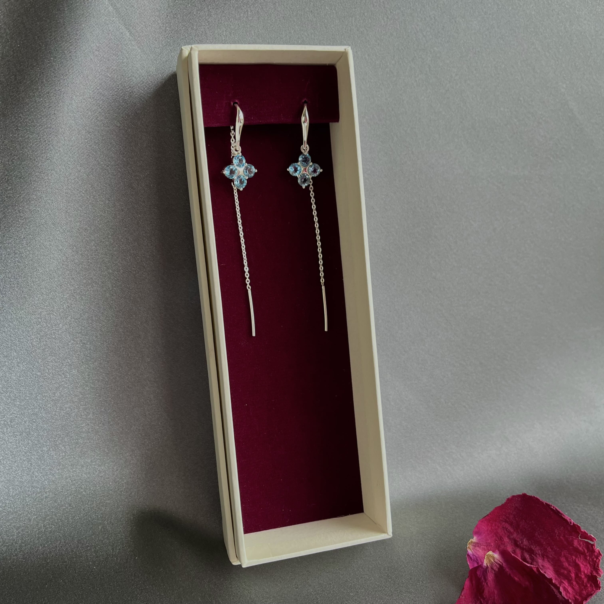 INFANTA Серьги протяжки Principessa Quadrifoglio с аметистами в серебре