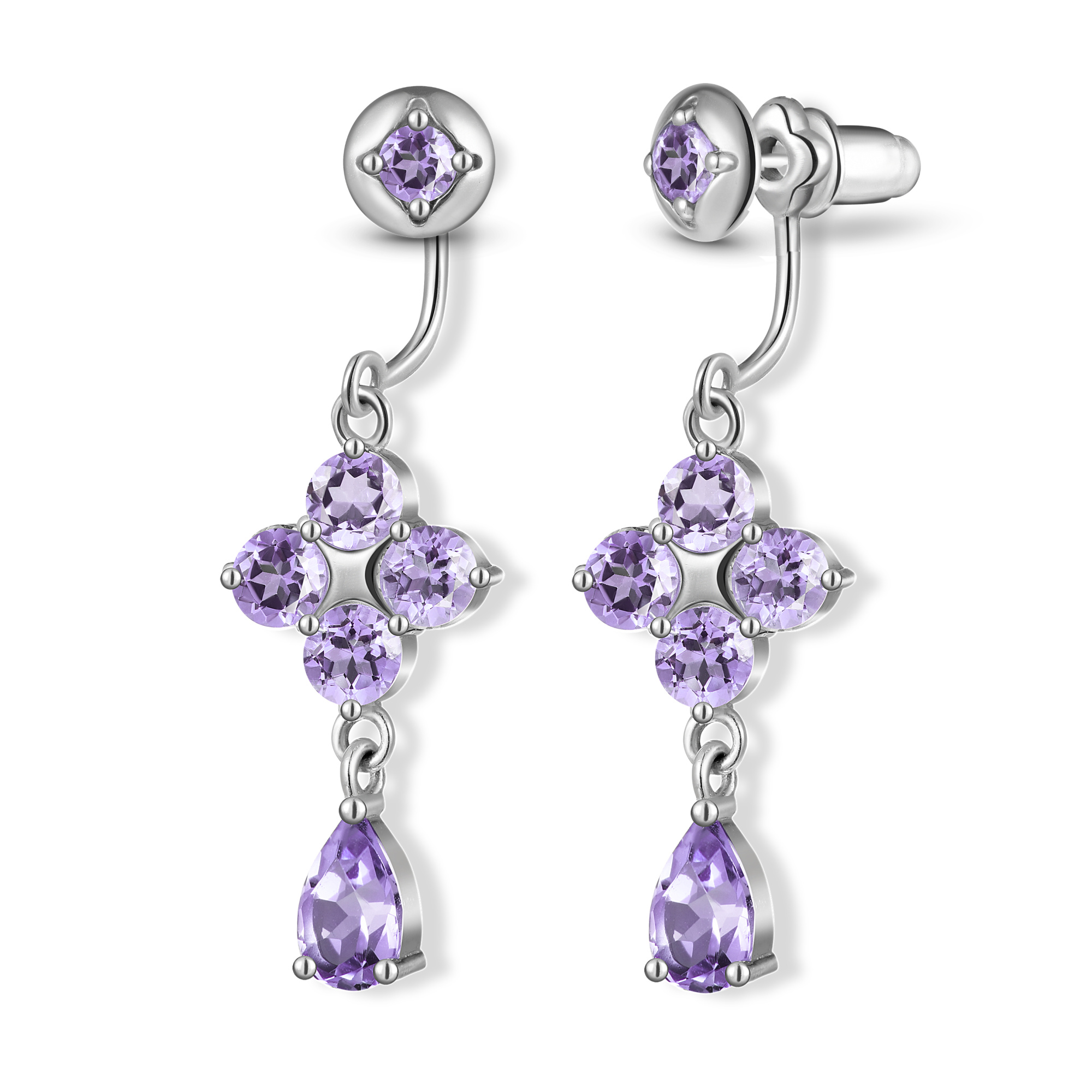 Серьги-трансформеры Principessa Дарья с аметистами