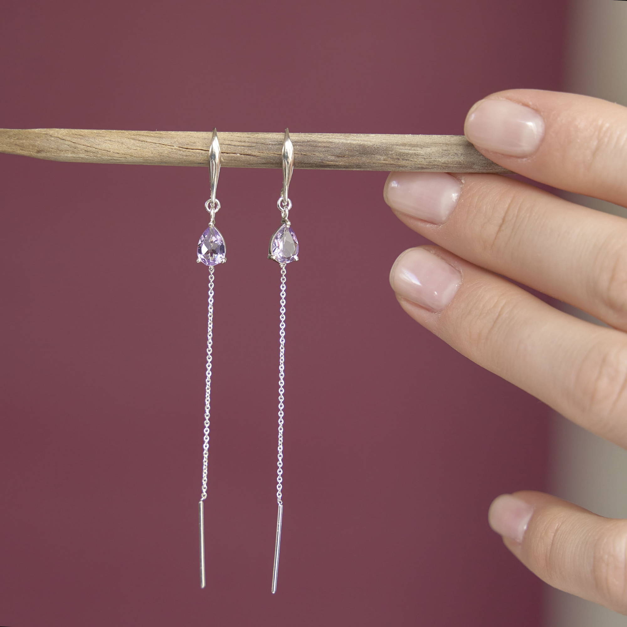 INFANTA Серьги протяжки Goccia с аметистом в серебре