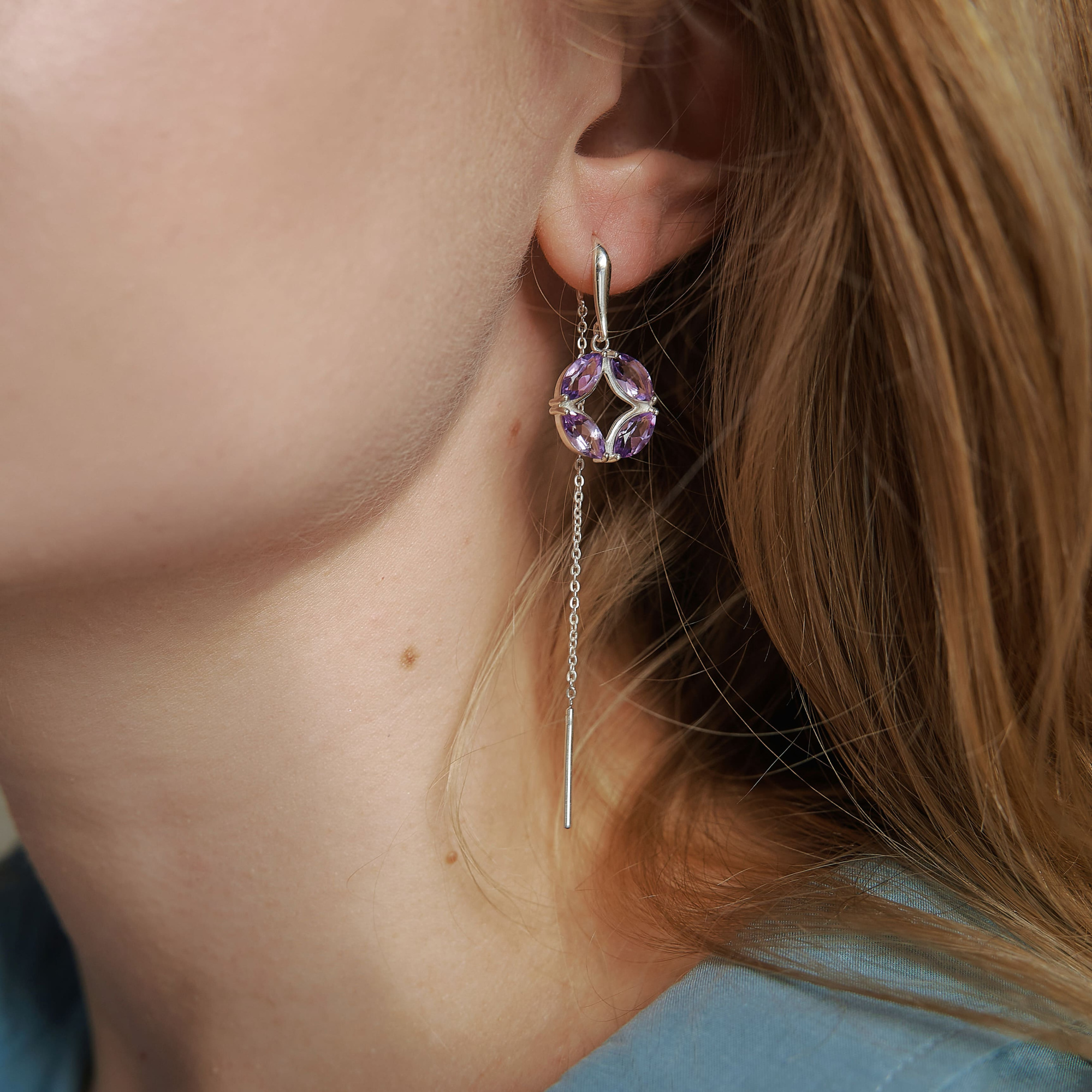 INFANTA Серьги протяжки Principessa Marchese с аметистами в серебре