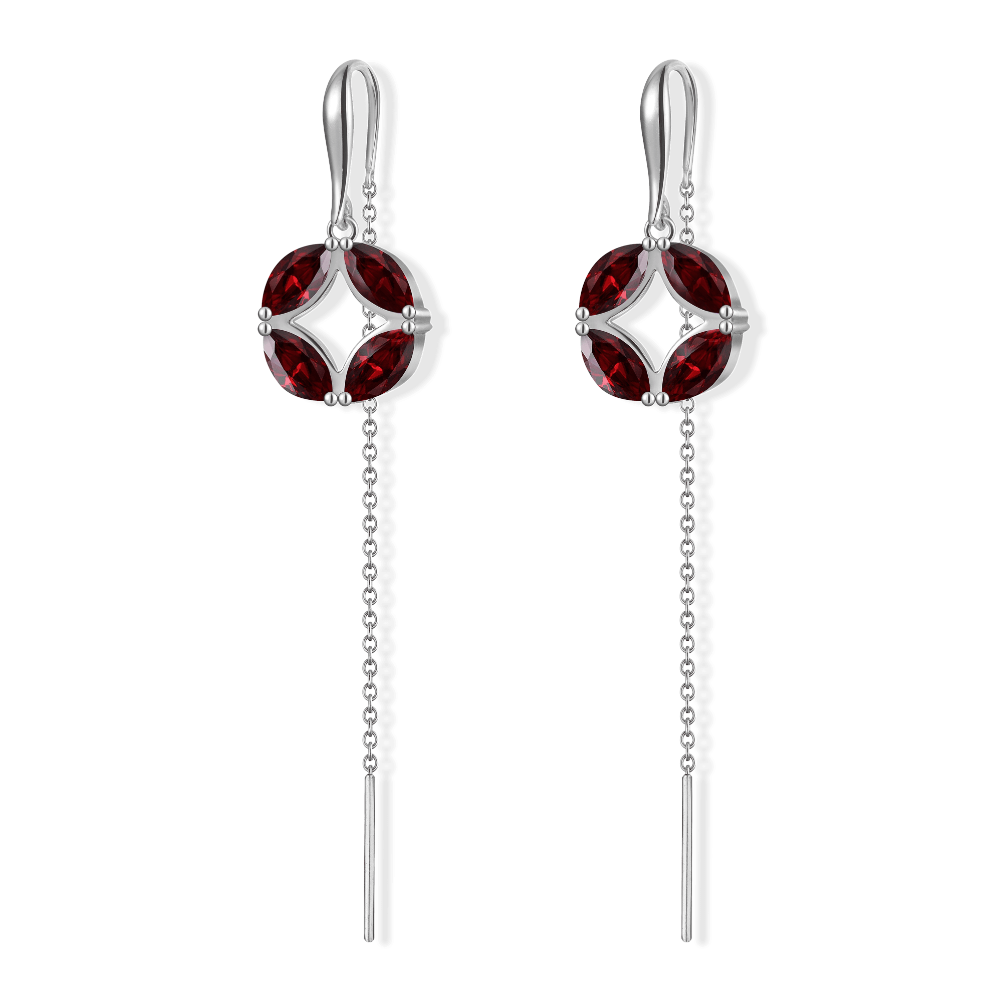 INFANTA Серьги протяжки Principessa Marchese с гранатами в серебре