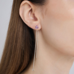 INFANTA Серьги протяжки Principessa Trifoglio piccolo с аметистами в серебре