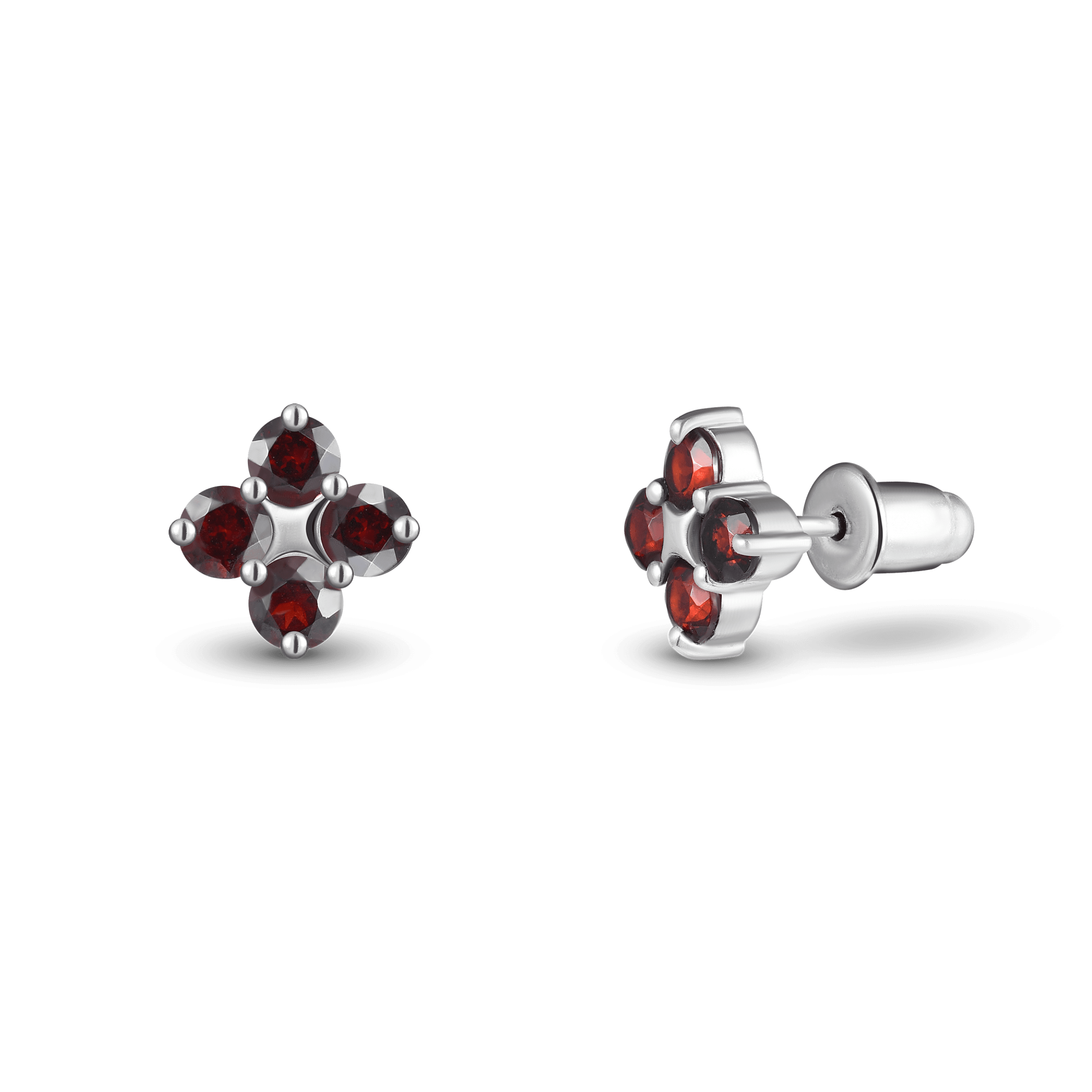 INFANTA Пусеты Principessa piccolo Quadrifoglio с гранатами в серебре