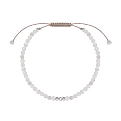 MS. MARBLE Браслет с лунным камнем на бежевой нитке серебро