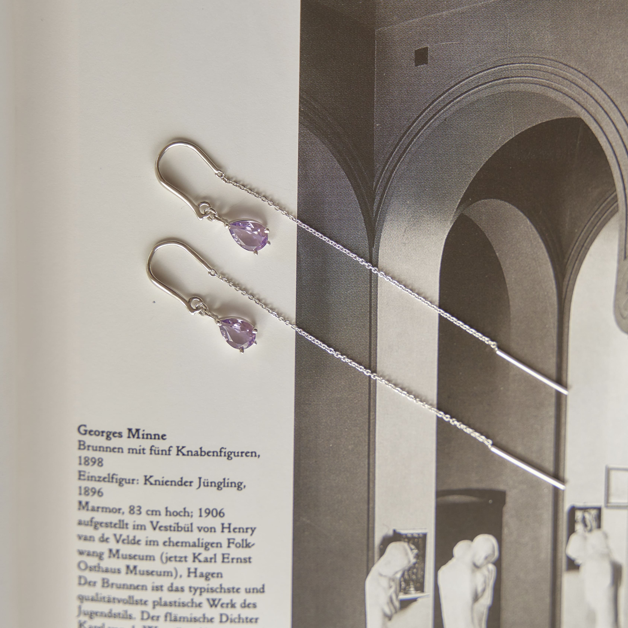 INFANTA Серьги протяжки Goccia с аметистом в серебре