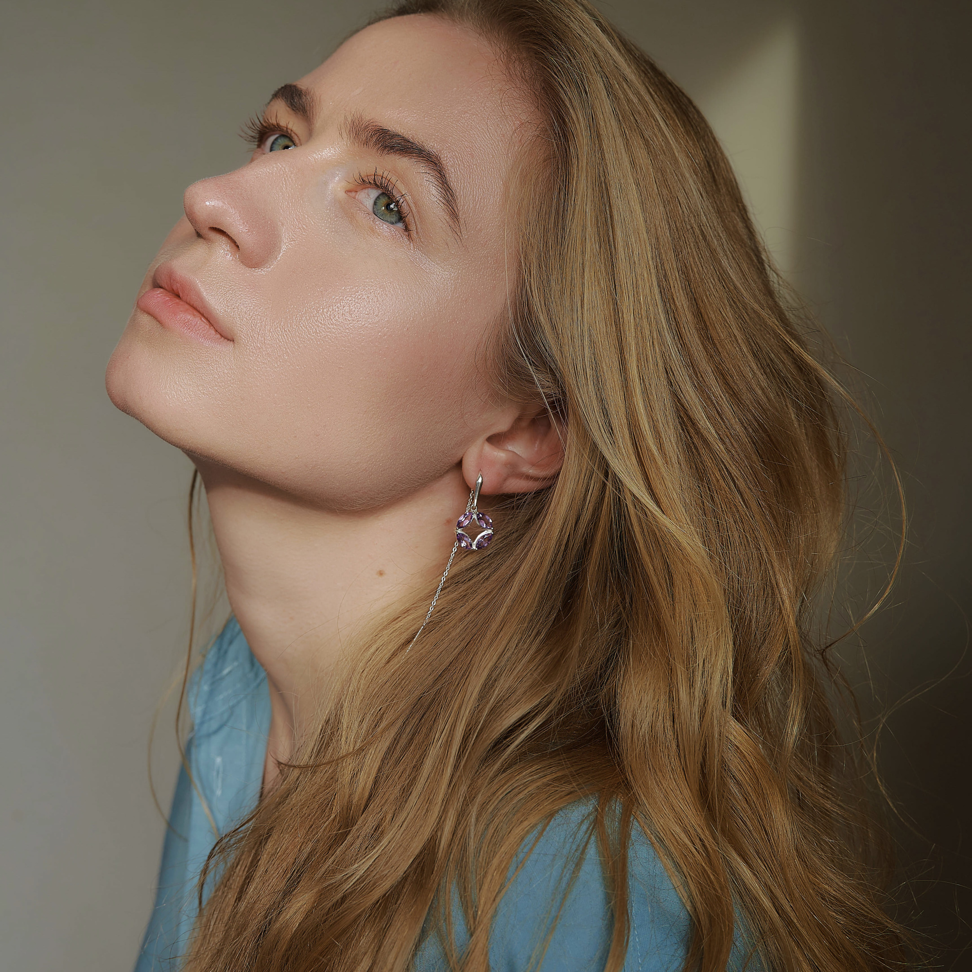 INFANTA Серьги протяжки Principessa Marchese с аметистами в серебре