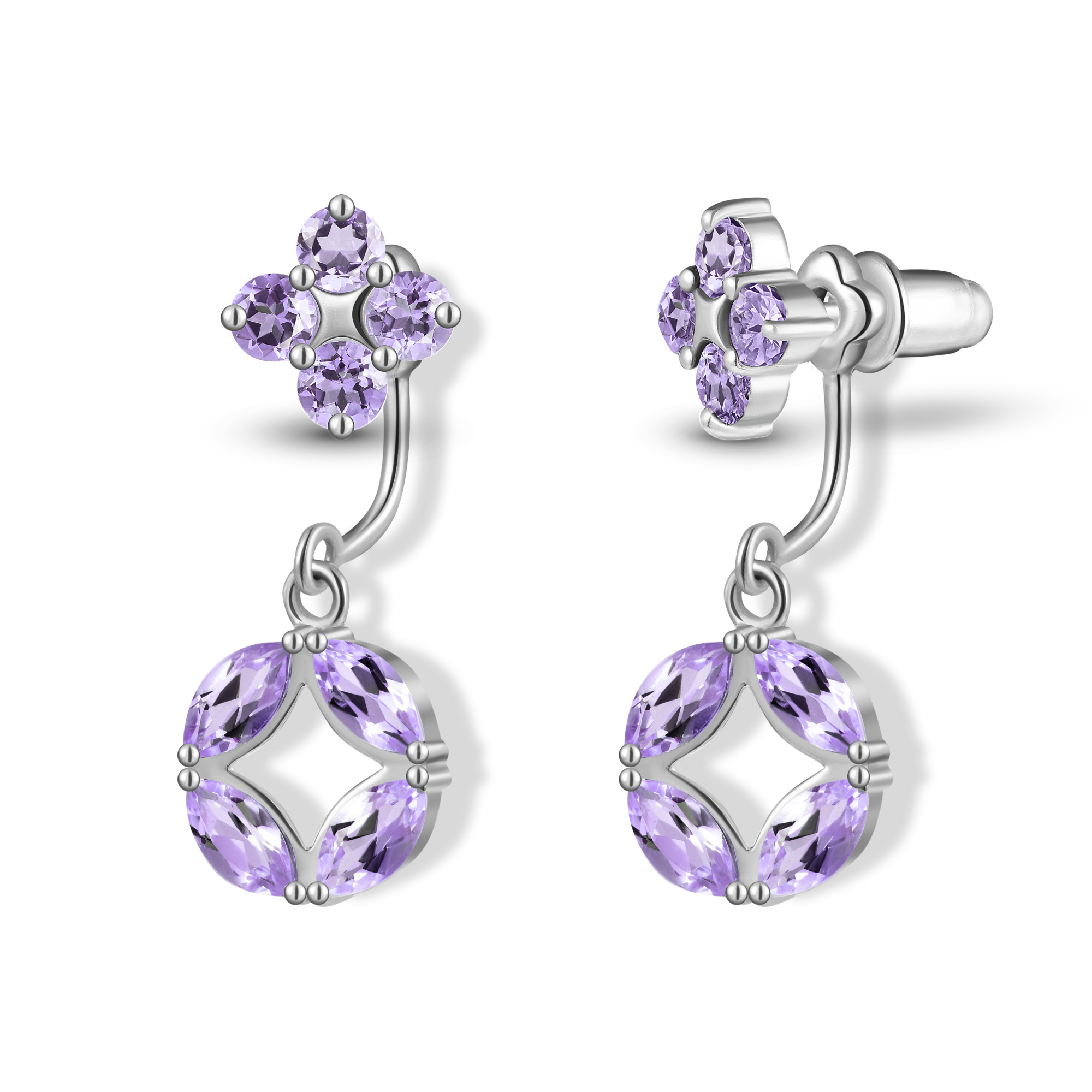 Серьги-трансформеры Principessa  Анастасия с аметистами