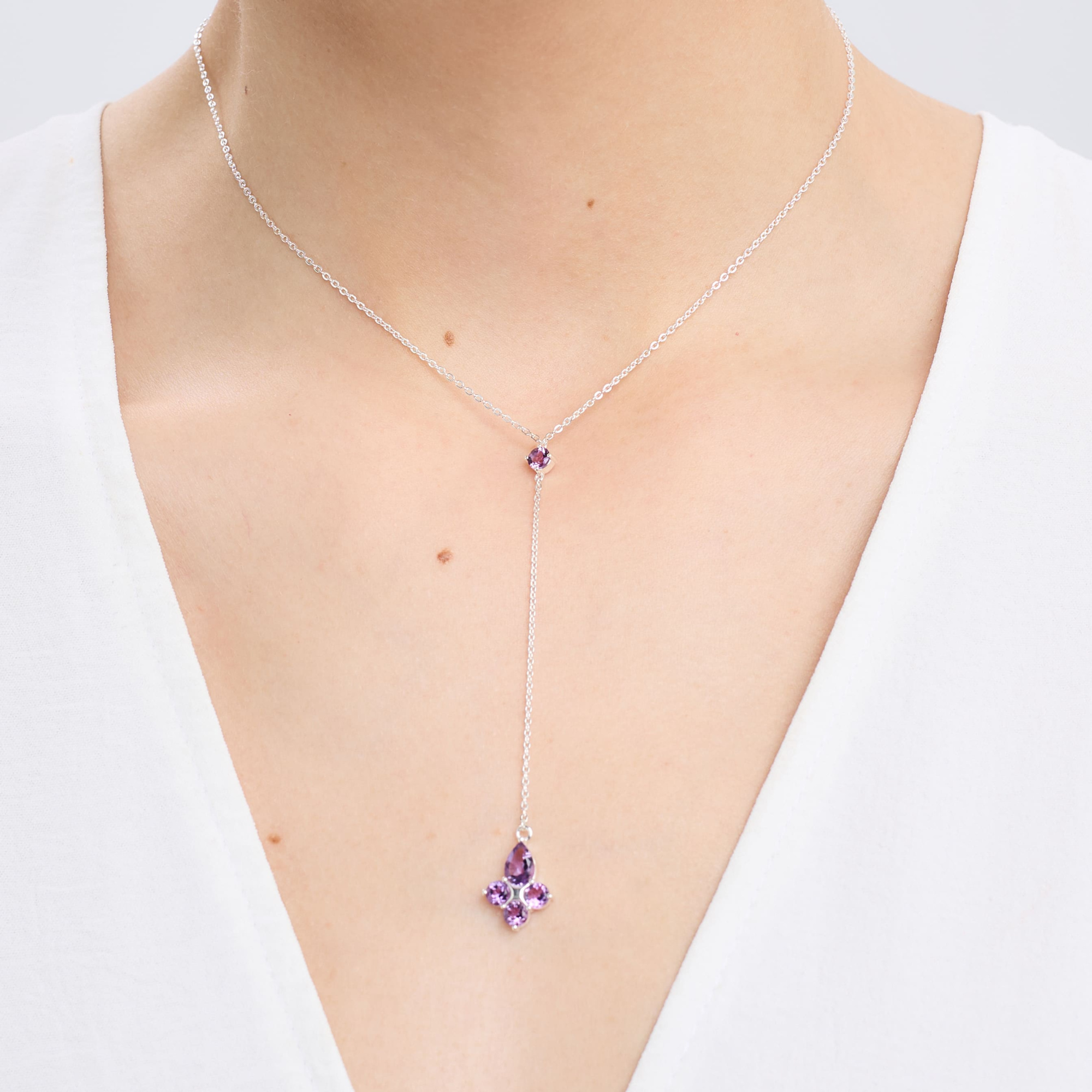 INFANTA Подвеска галстук Principessa Pera с аметистами круг и груша в серебре