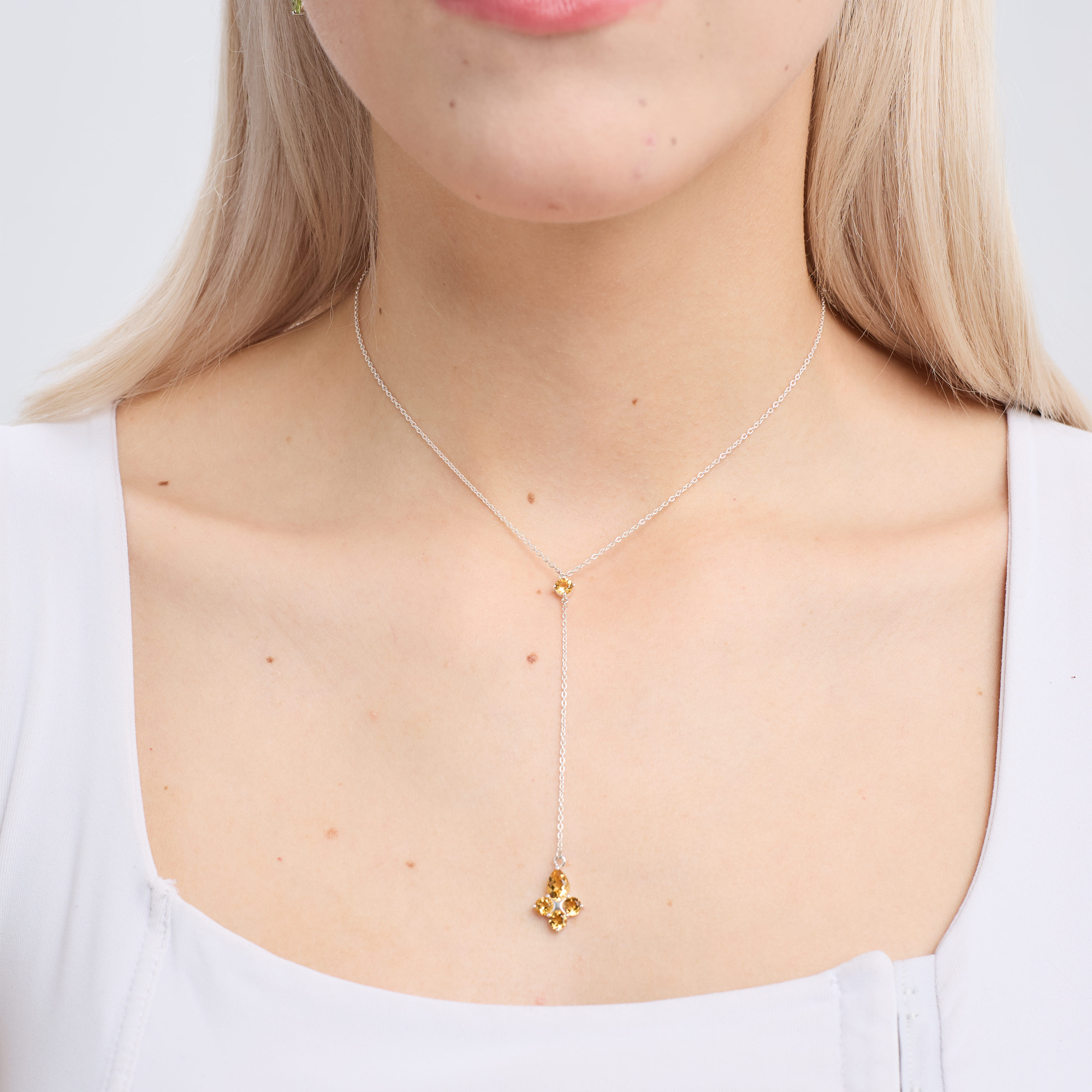 INFANTA Подвеска галстук Principessa Pera с цитринами круг и груша в серебре