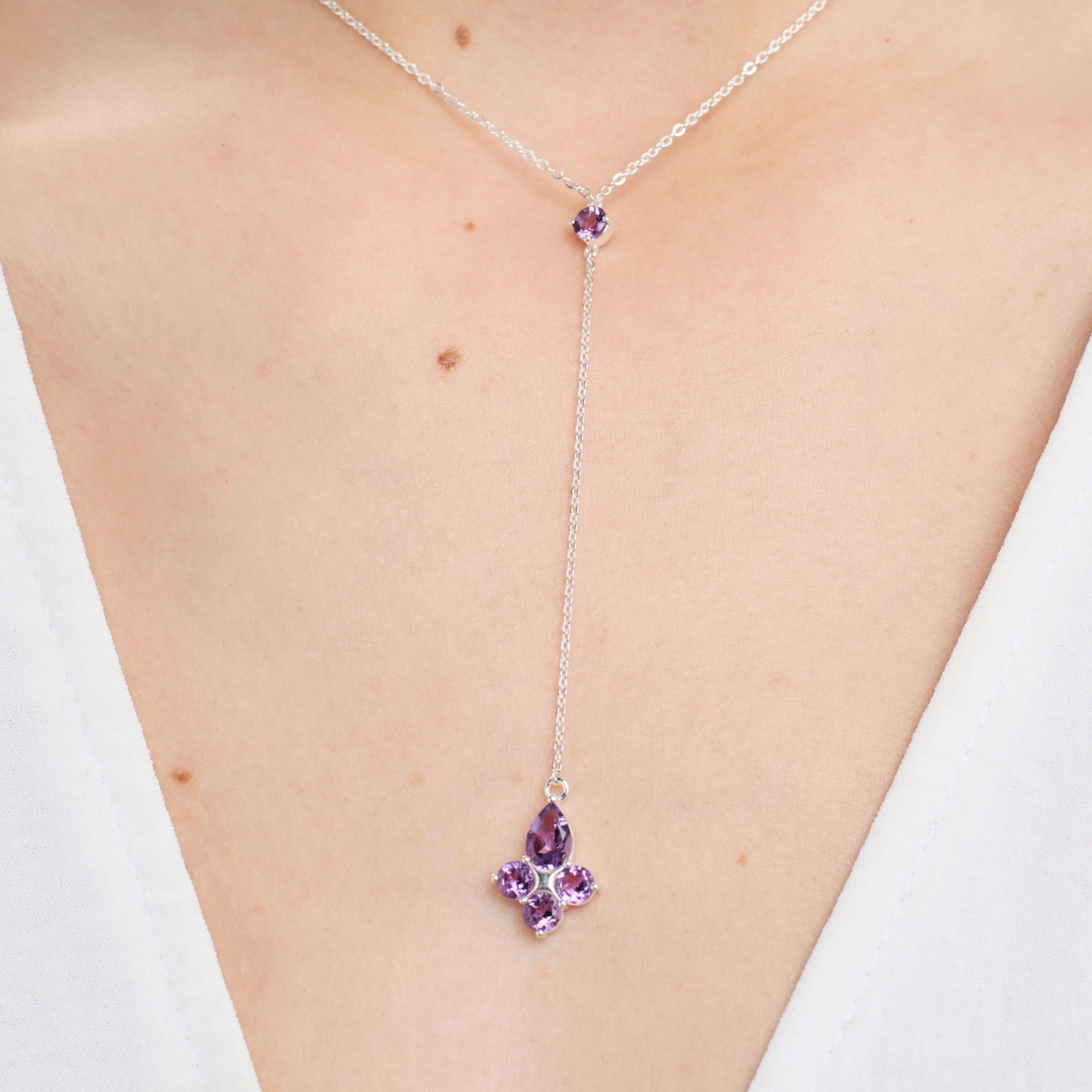 INFANTA Подвеска галстук Principessa Pera с аметистами круг и груша в серебре