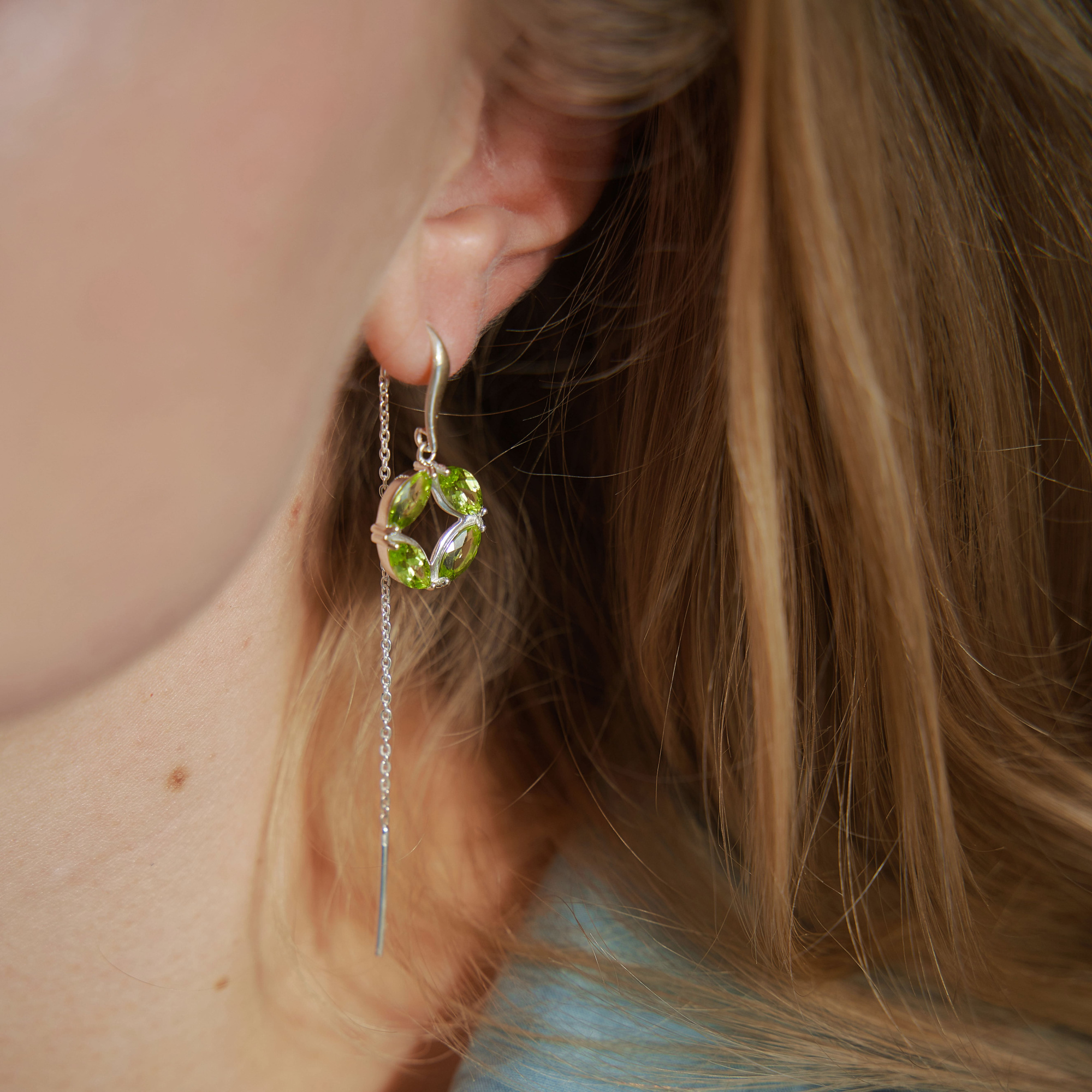 INFANTA Серьги протяжки Principessa Marchese с хризолитами в серебре