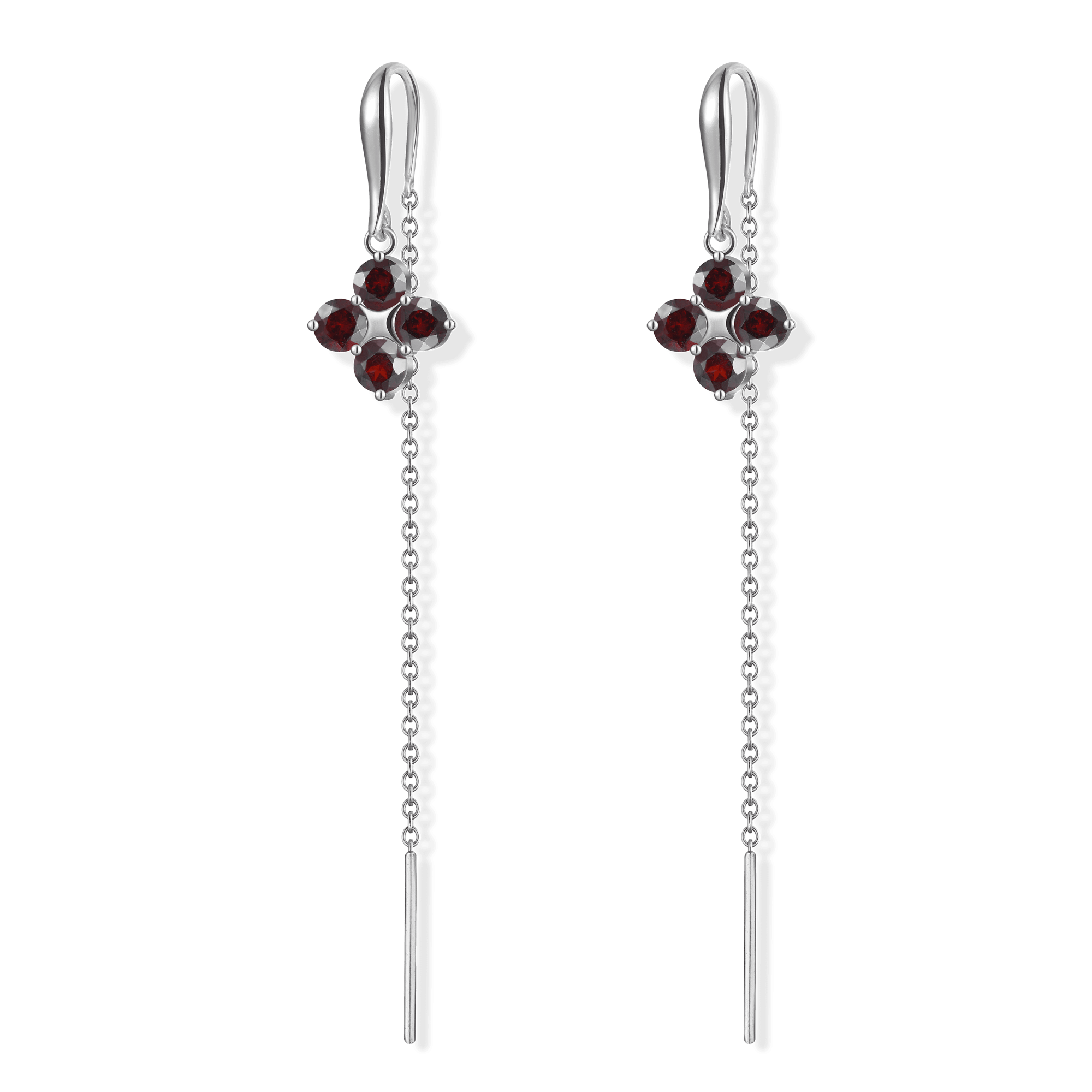 INFANTA Серьги протяжки Principessa Quadrifoglio с гранатами в серебре