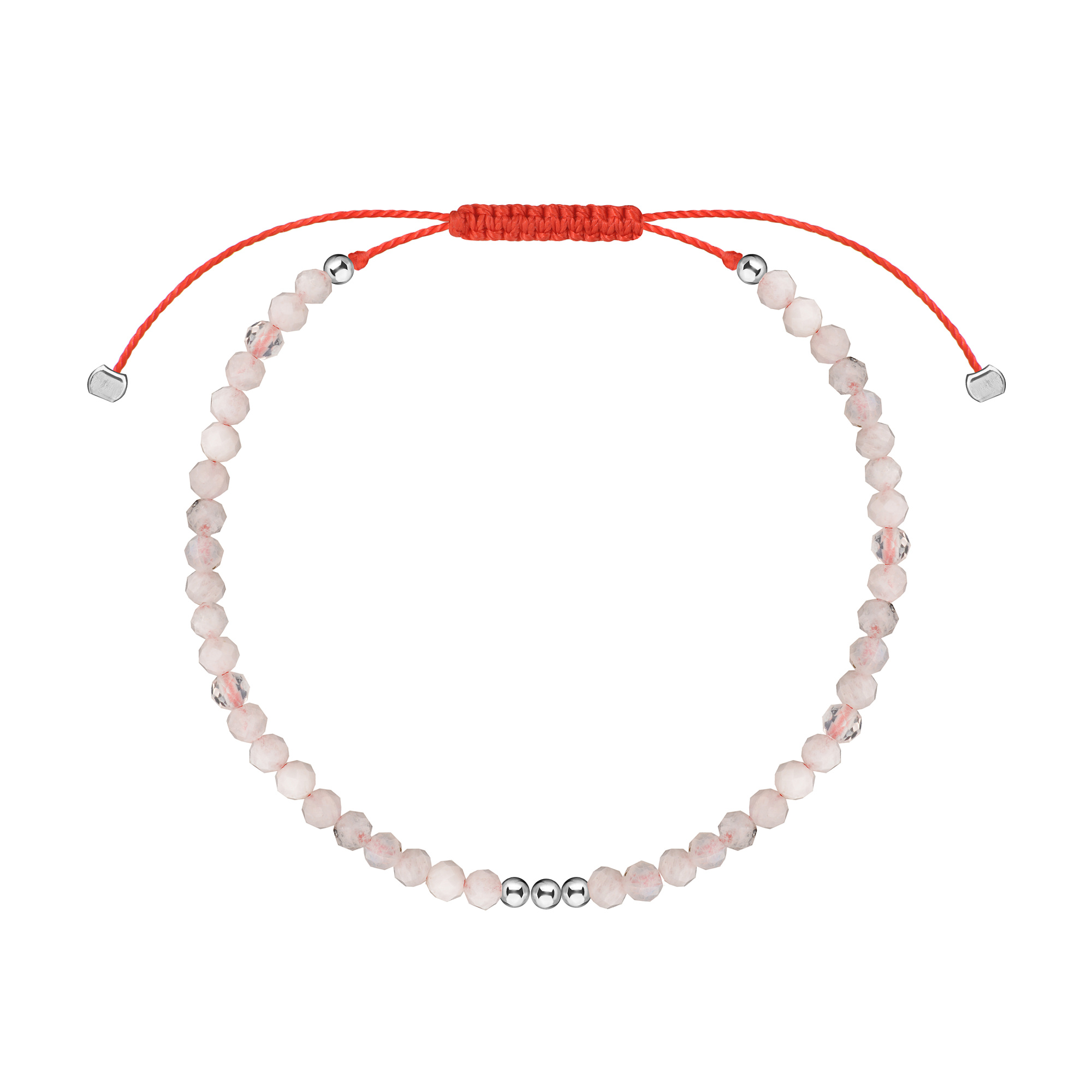 MS. MARBLE Браслет с лунным камнем на красной нитке серебро
