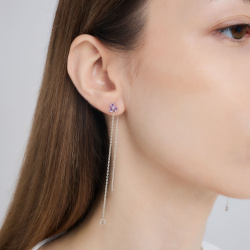 INFANTA Серьги протяжки Principessa Trifoglio piccolo с аметистами в серебре