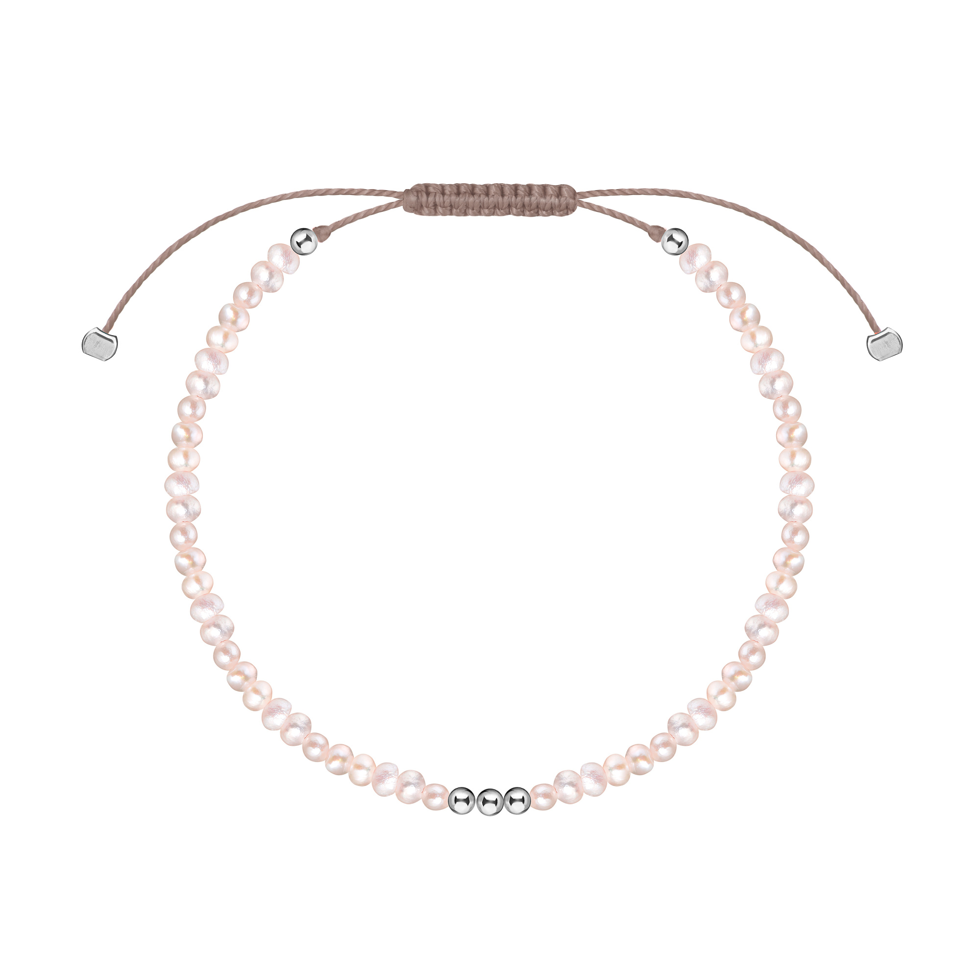 MS. MARBLE Браслет с жемчугом на бежевой нитке серебро