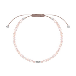 MS. MARBLE Браслет с жемчугом на бежевой нитке серебро