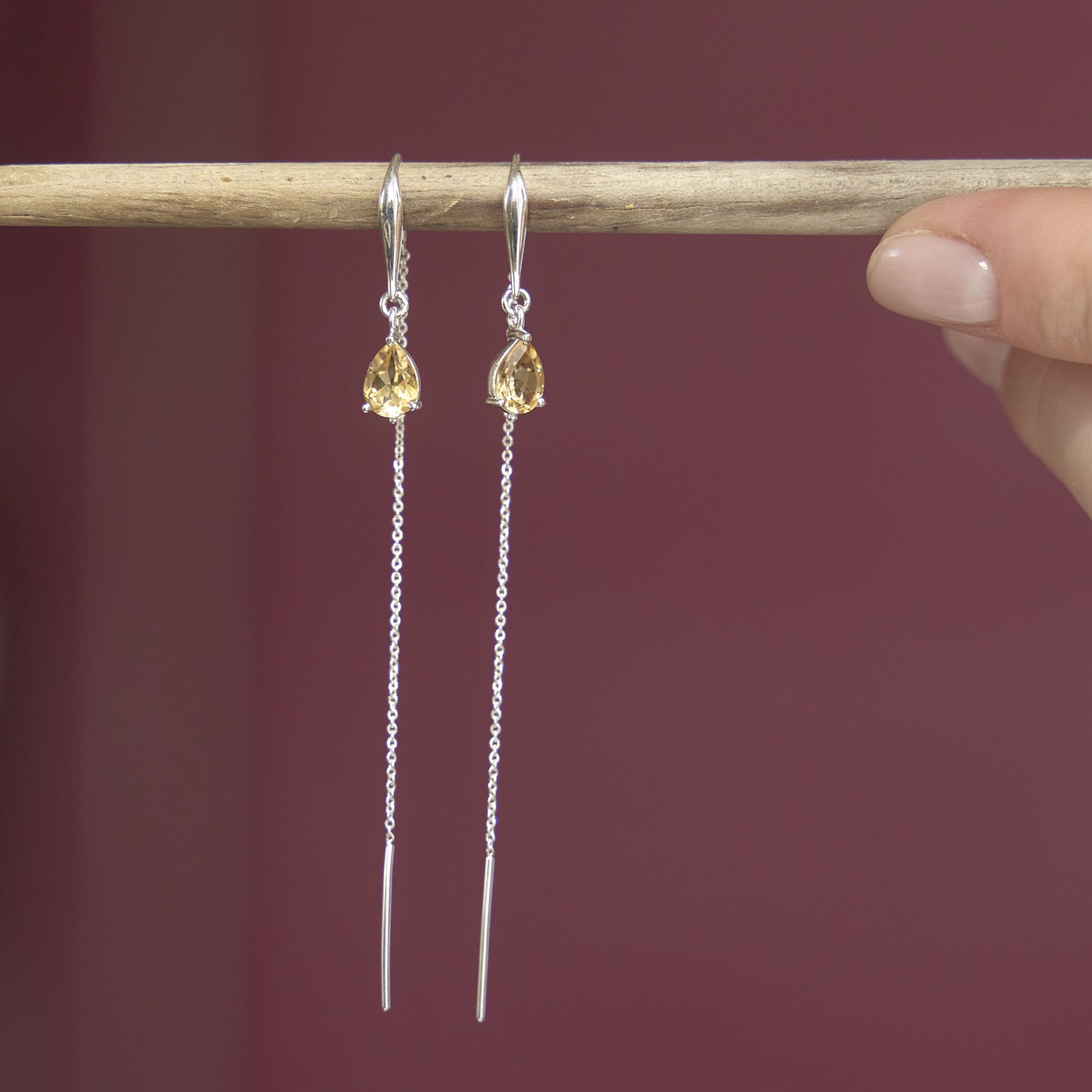 INFANTA Серьги протяжки Goccia с цитрином в серебре