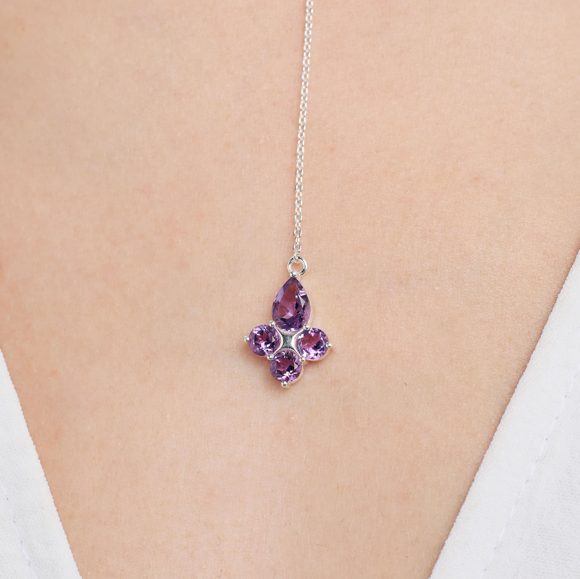 INFANTA Подвеска галстук Principessa Pera с аметистами круг и груша в серебре