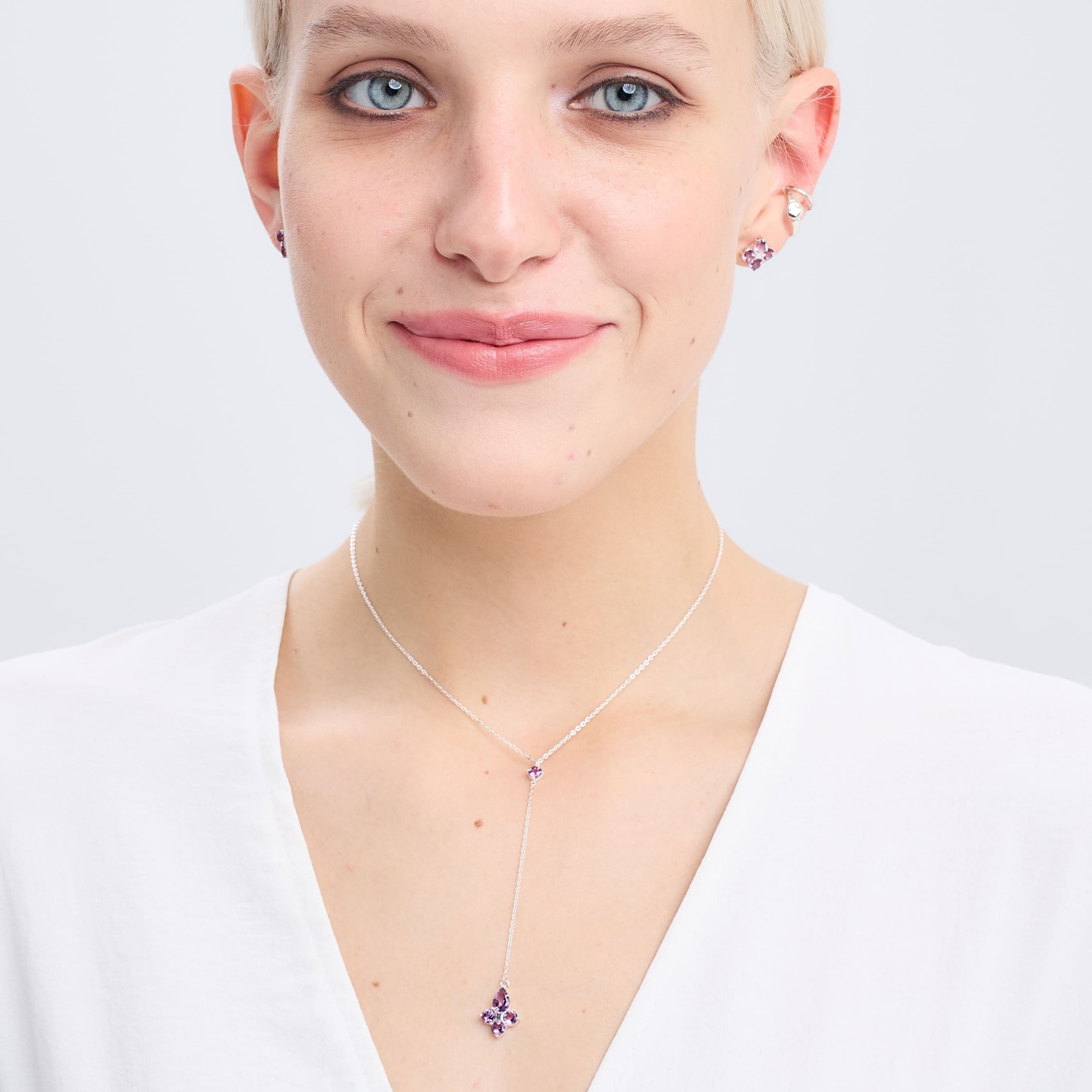 INFANTA Пусеты Principessa Quadrifoglio с аметистами в серебре