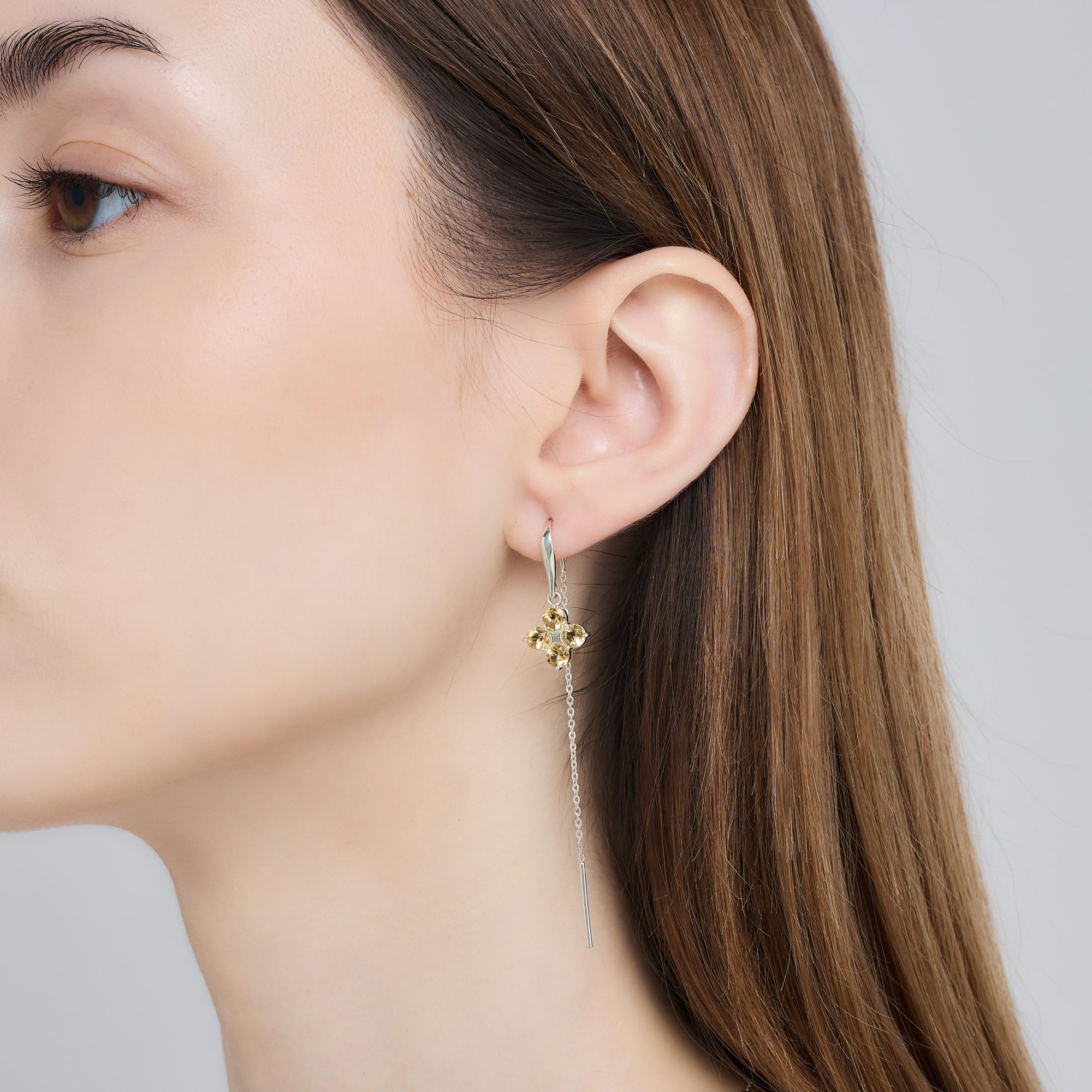 INFANTA Серьги протяжки Principessa Quadrifoglio с цитринами в серебре