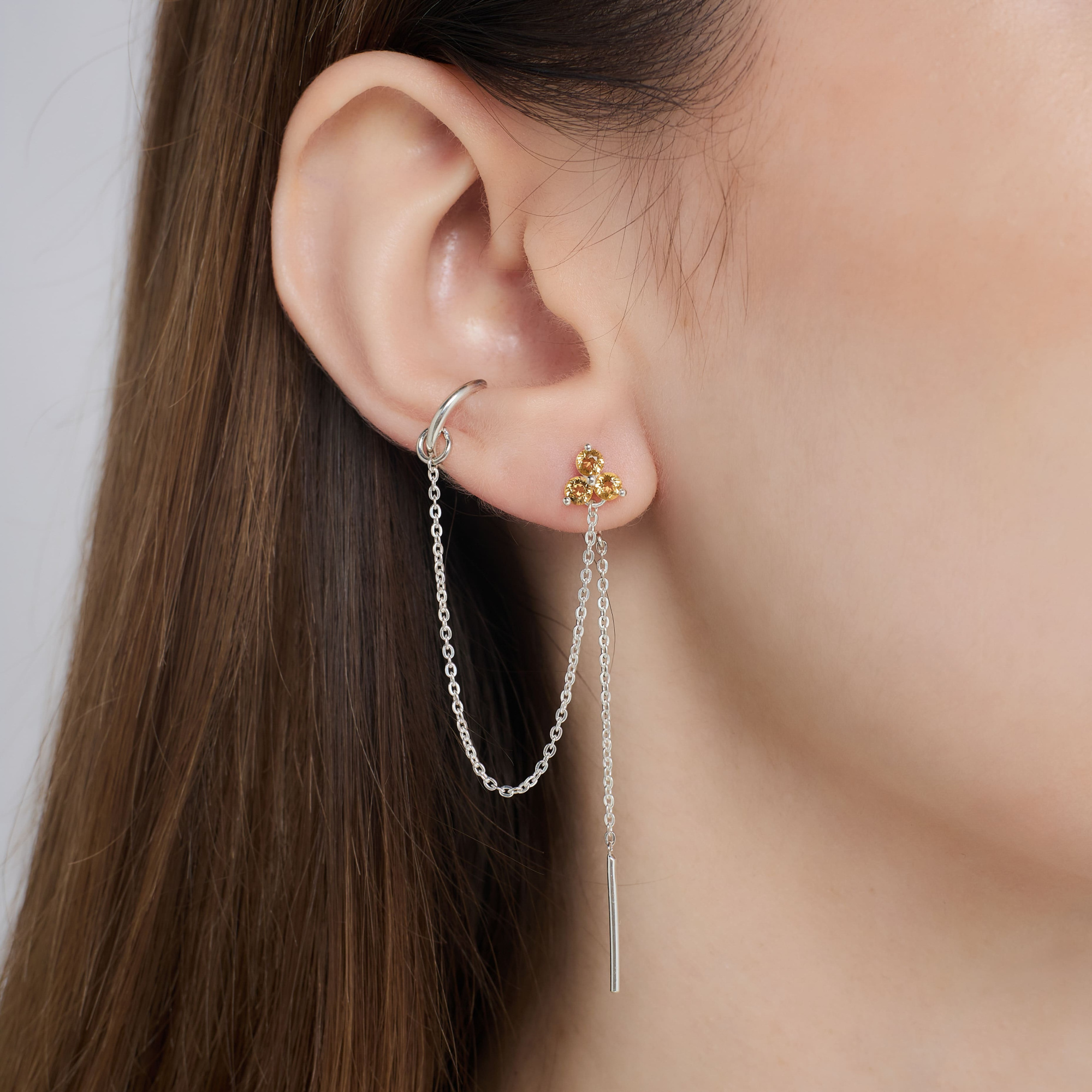 INFANTA Серьги протяжки Principessa Trifoglio piccolo с цитринами в серебре