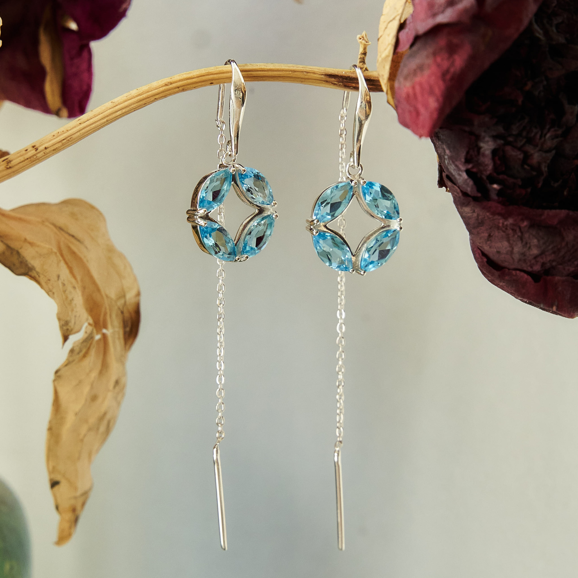 INFANTA Серьги протяжки Principessa Marchese с топазами в серебре