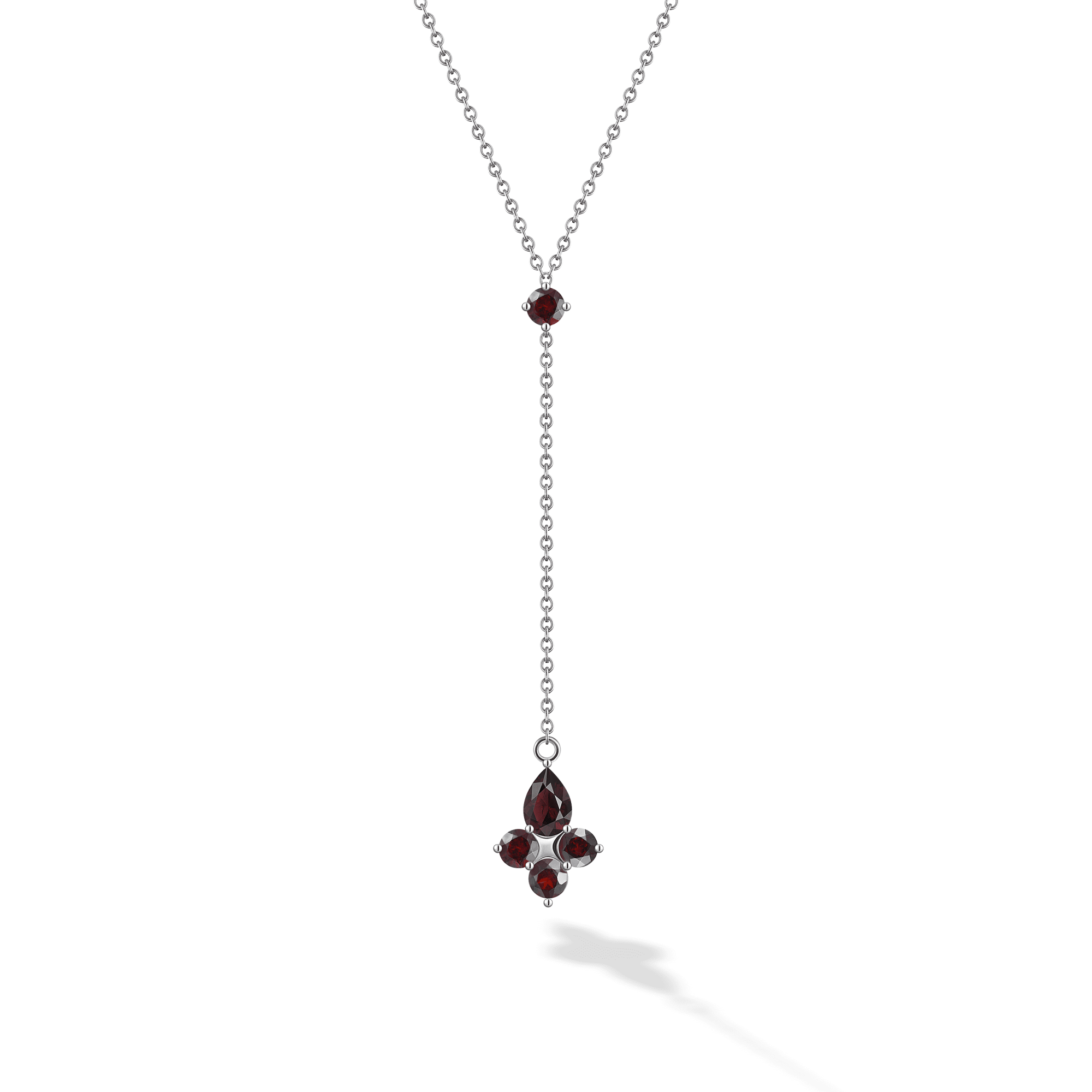 INFANTA Подвеска галстук Principessa Pera с гранатами круг и груша в серебре