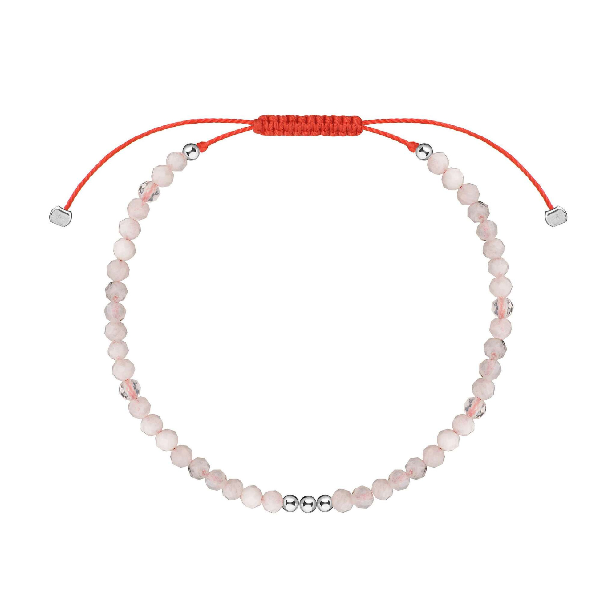 MS.MARBLE Браслет с розовым кварцем на красной нитке серебро