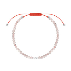 MS.MARBLE Браслет с розовым кварцем на красной нитке серебро