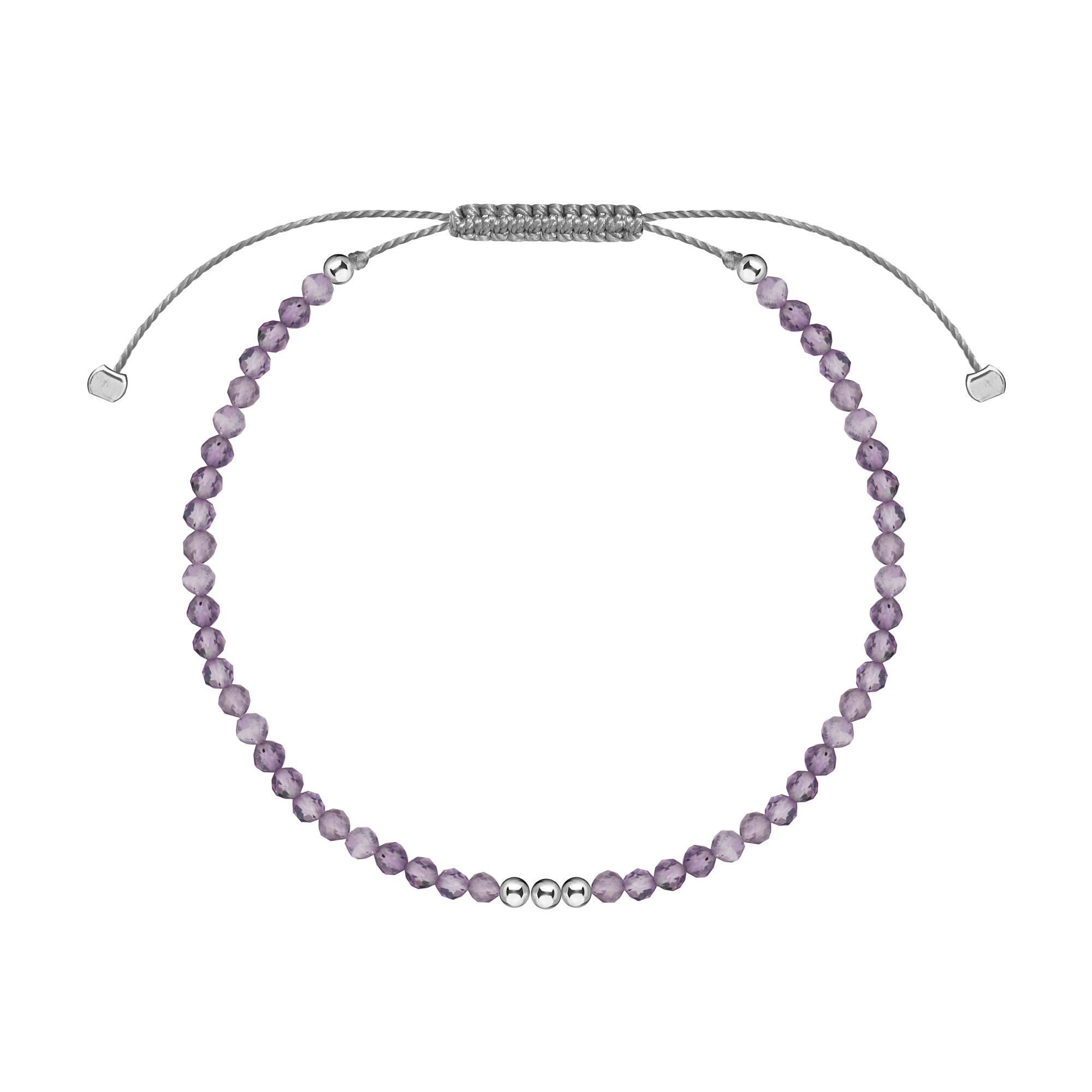 MS. MARBLE Браслет с аметистом на серой нитке серебро