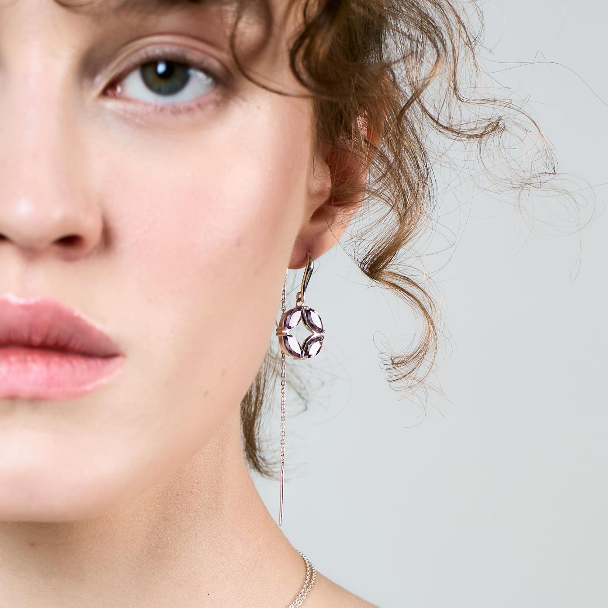 INFANTA Серьги протяжки Principessa Marchese с аметистами в серебре