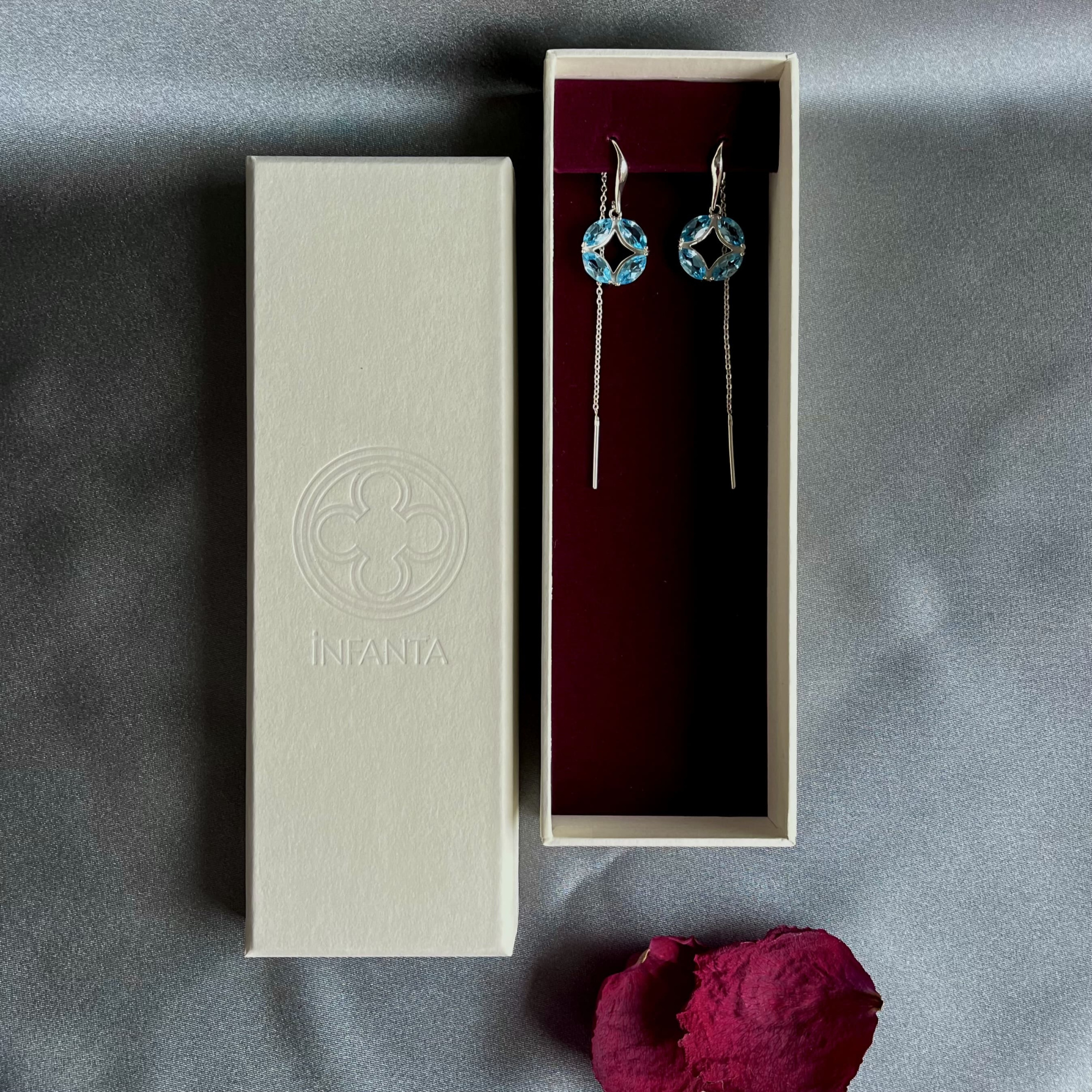 INFANTA Серьги протяжки Principessa Marchese с хризолитами в серебре