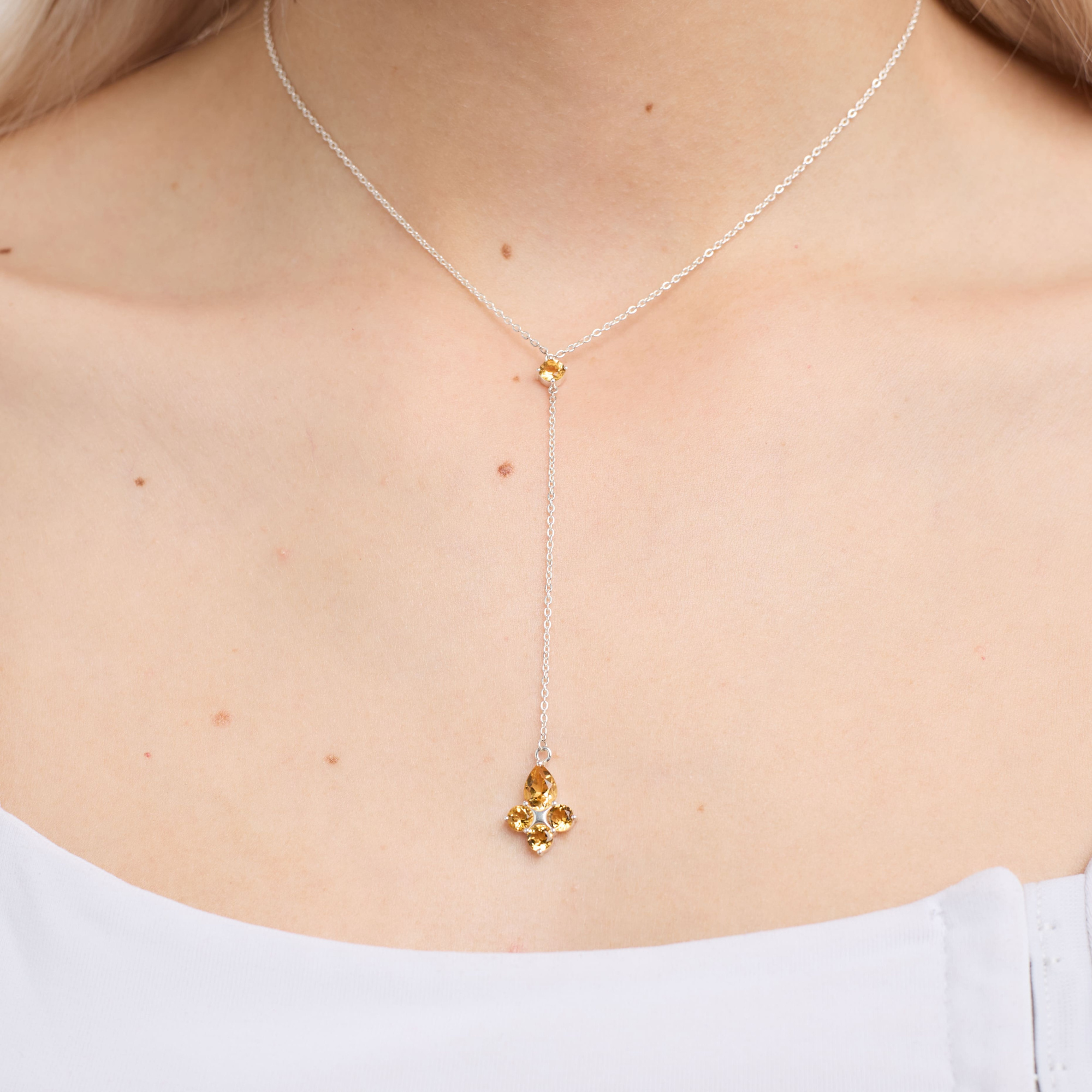 INFANTA Подвеска галстук Principessa Pera с цитринами круг и груша в серебре