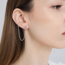 INFANTA Серьги протяжки Principessa Trifoglio piccolo с аметистами в серебре