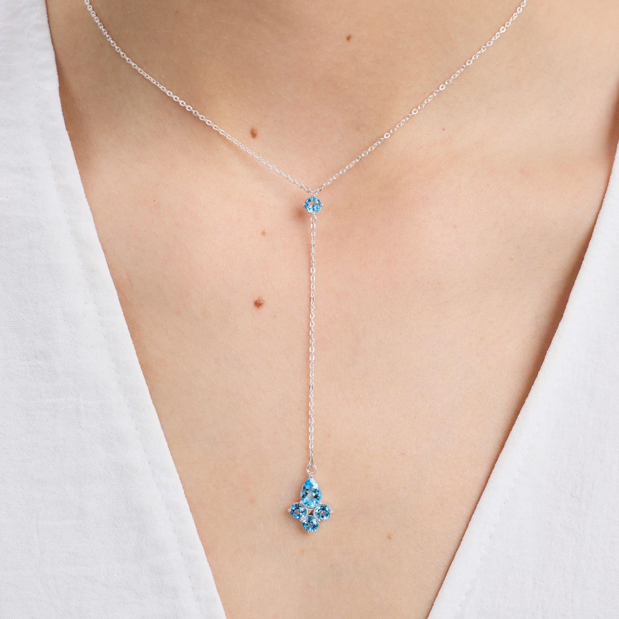 INFANTA Подвеска галстук Principessa Pera с топазами круг и груша в серебре