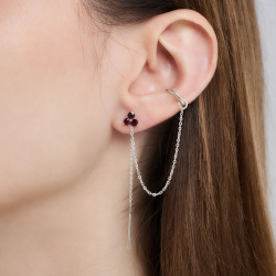 INFANTA Серьги протяжки Principessa Trifoglio piccolo с гранатами в серебре