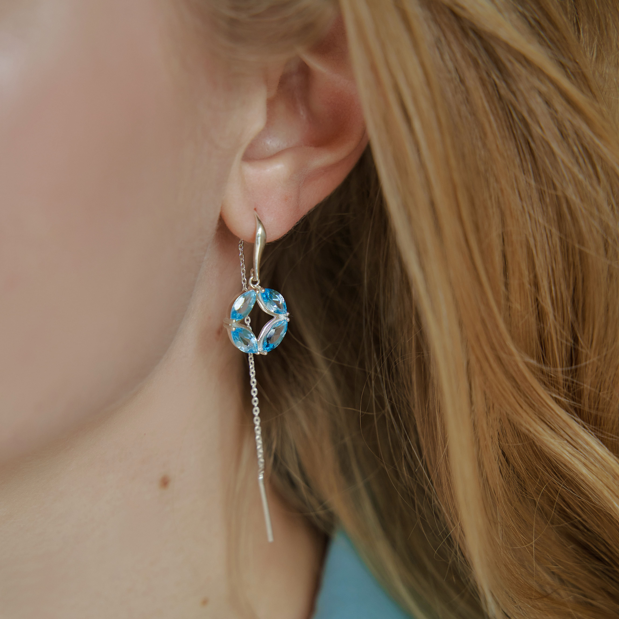 INFANTA Серьги протяжки Principessa Marchese с топазами в серебре