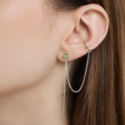 INFANTA Серьги протяжки Principessa Trifoglio piccolo с хризолитами в серебре