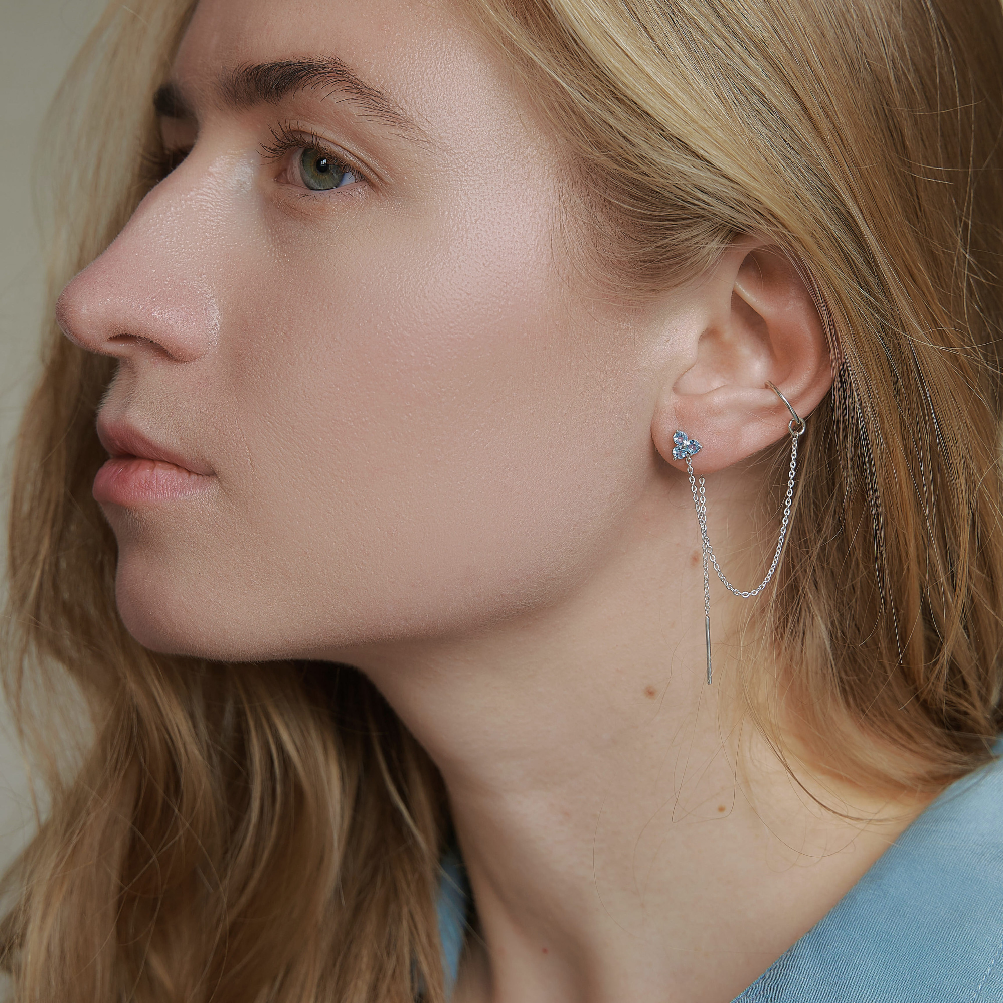 INFANTA Серьги протяжки Principessa Trifoglio piccolo с топазами в серебре