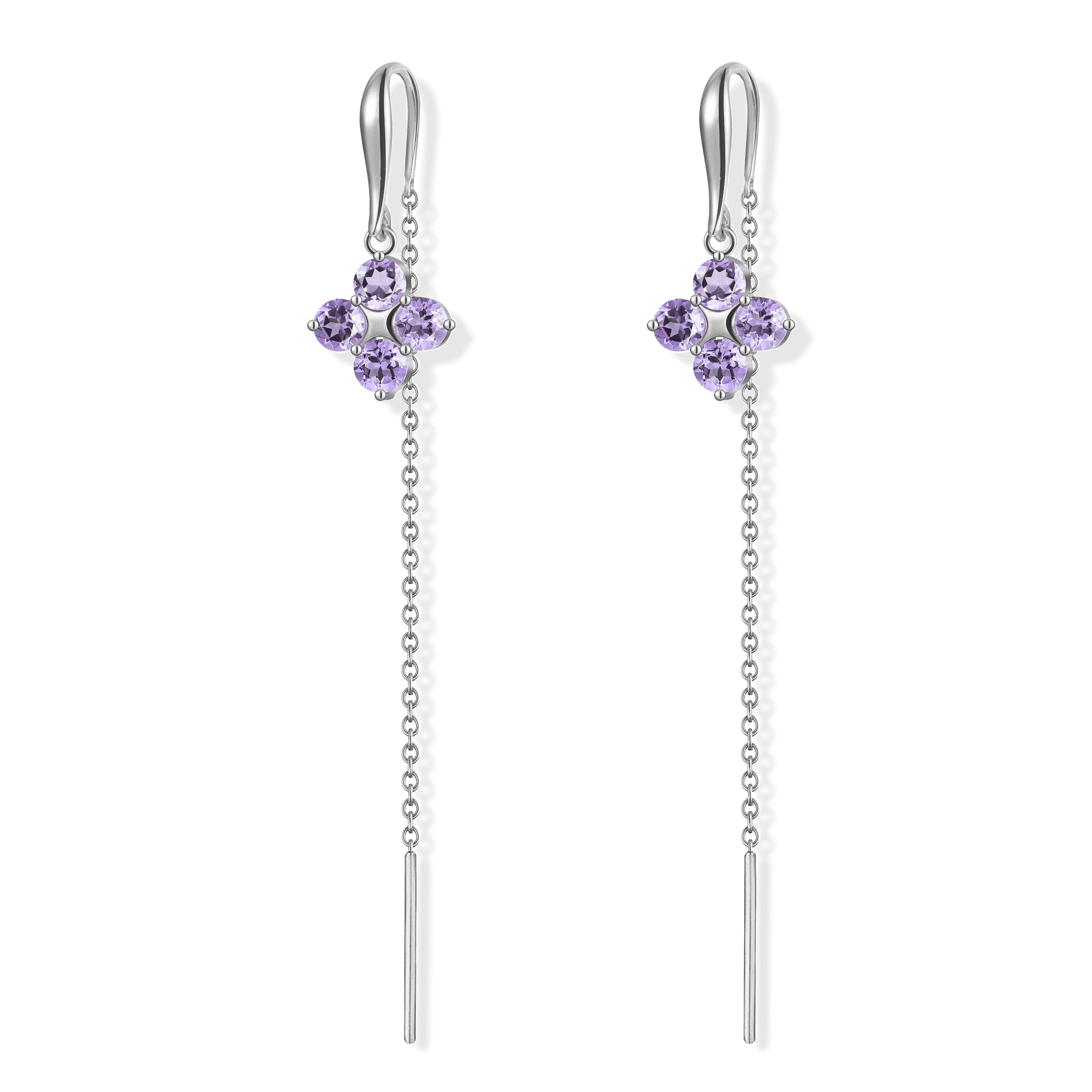 INFANTA Серьги протяжки Principessa Quadrifoglio с аметистами в серебре