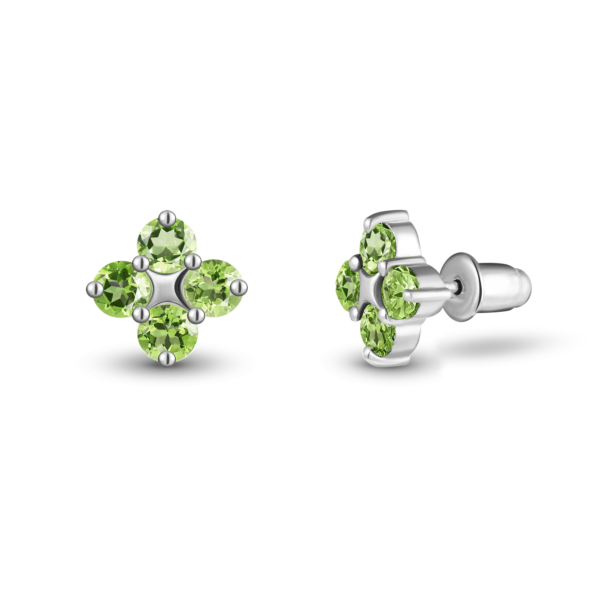 INFANTA Пусеты Principessa Quadrifoglio с хризолитами в серебре