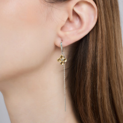 INFANTA Серьги протяжки Principessa Quadrifoglio с цитринами в серебре