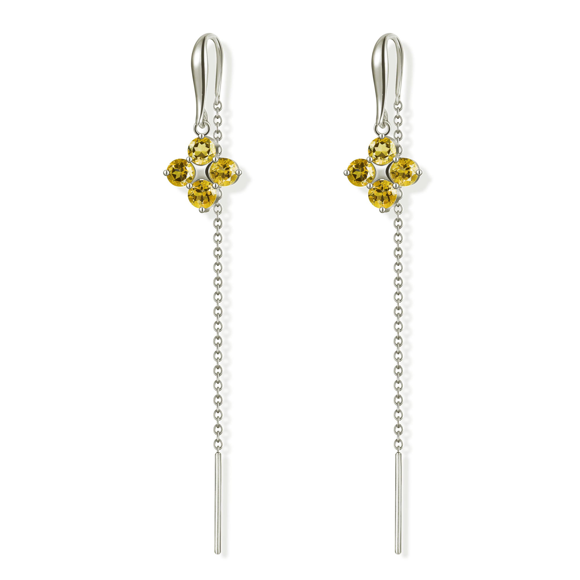 INFANTA Серьги протяжки Principessa Quadrifoglio с цитринами в серебре