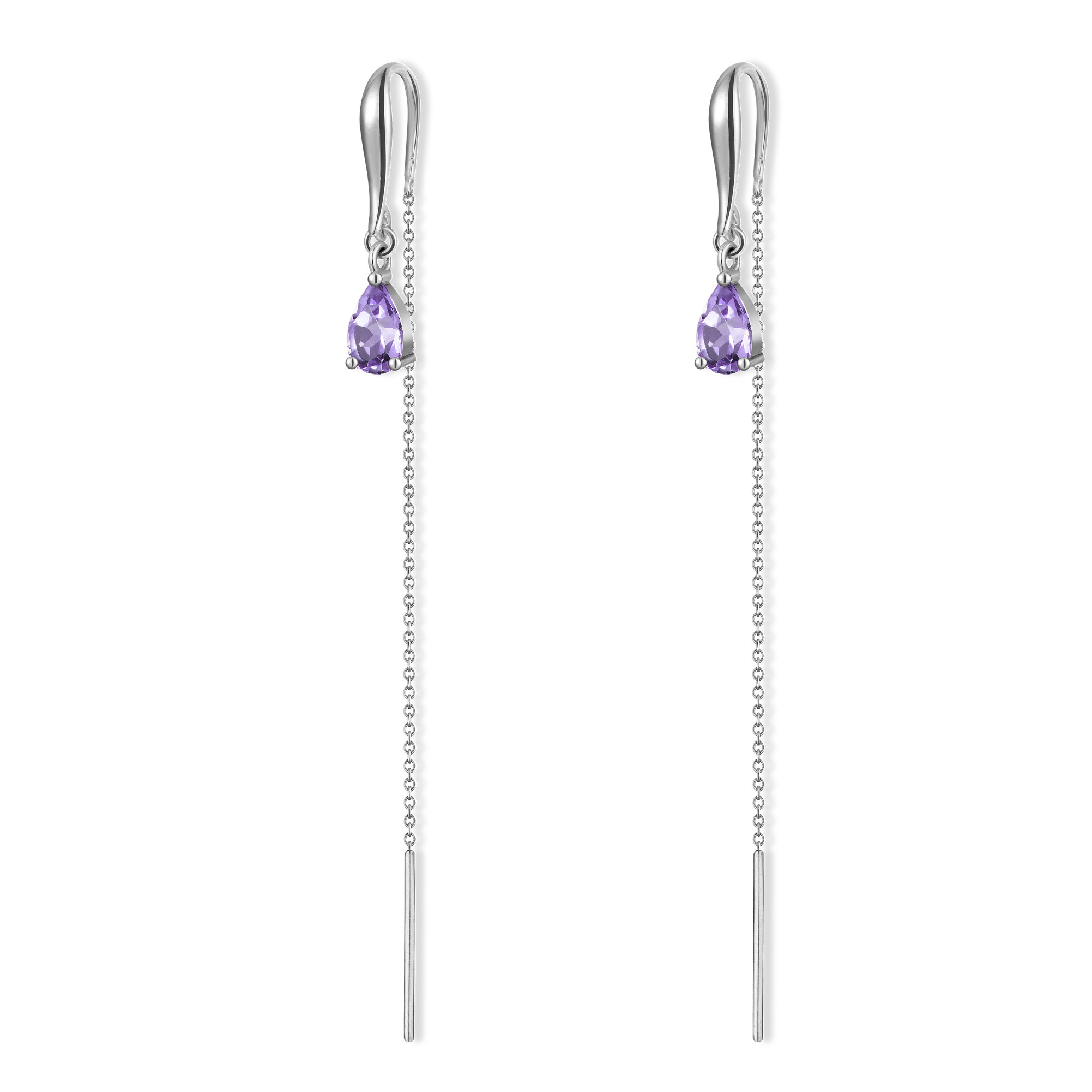 INFANTA Серьги протяжки Goccia с аметистом в серебре