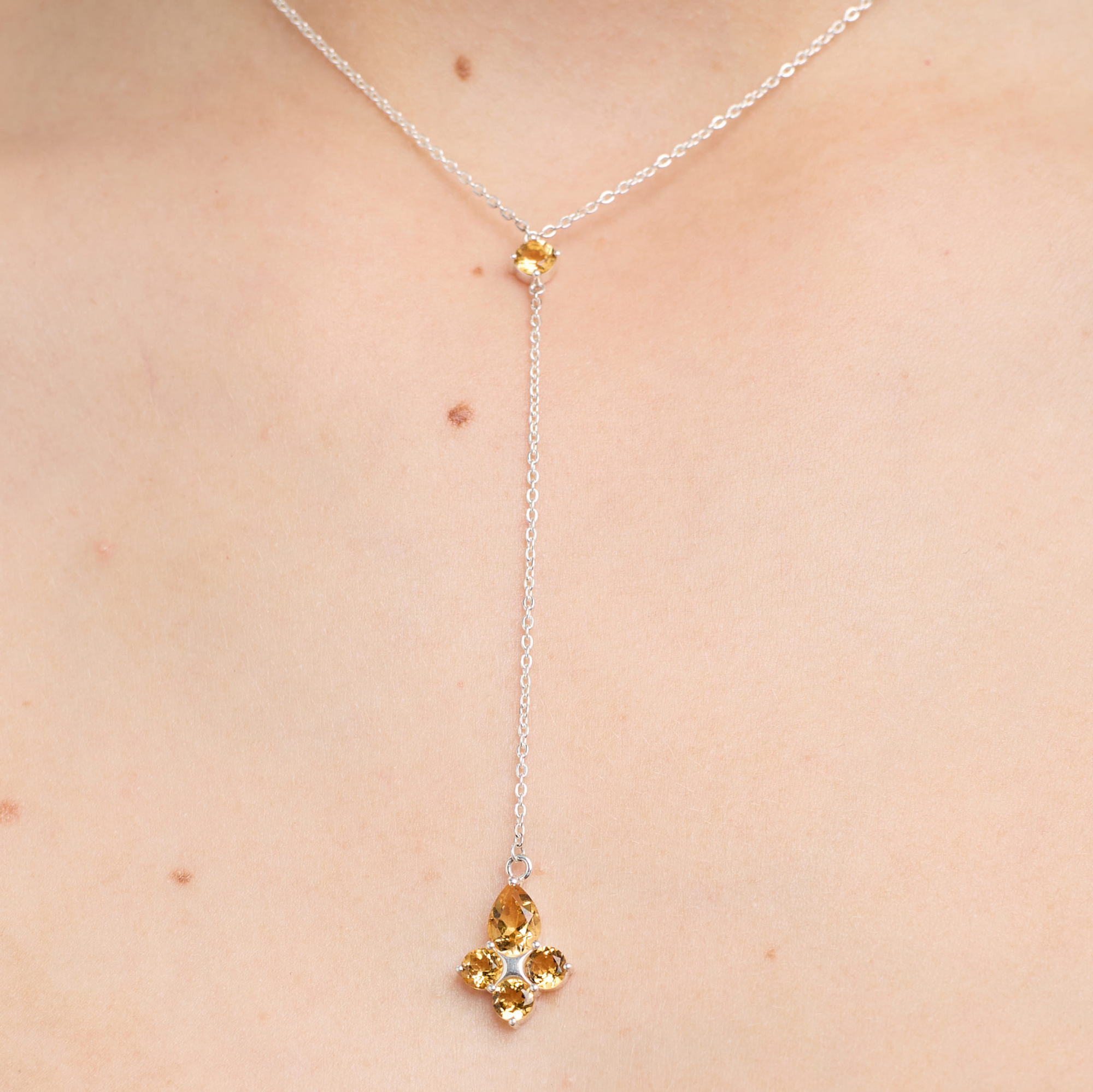 INFANTA Подвеска галстук Principessa Pera с цитринами круг и груша в серебре