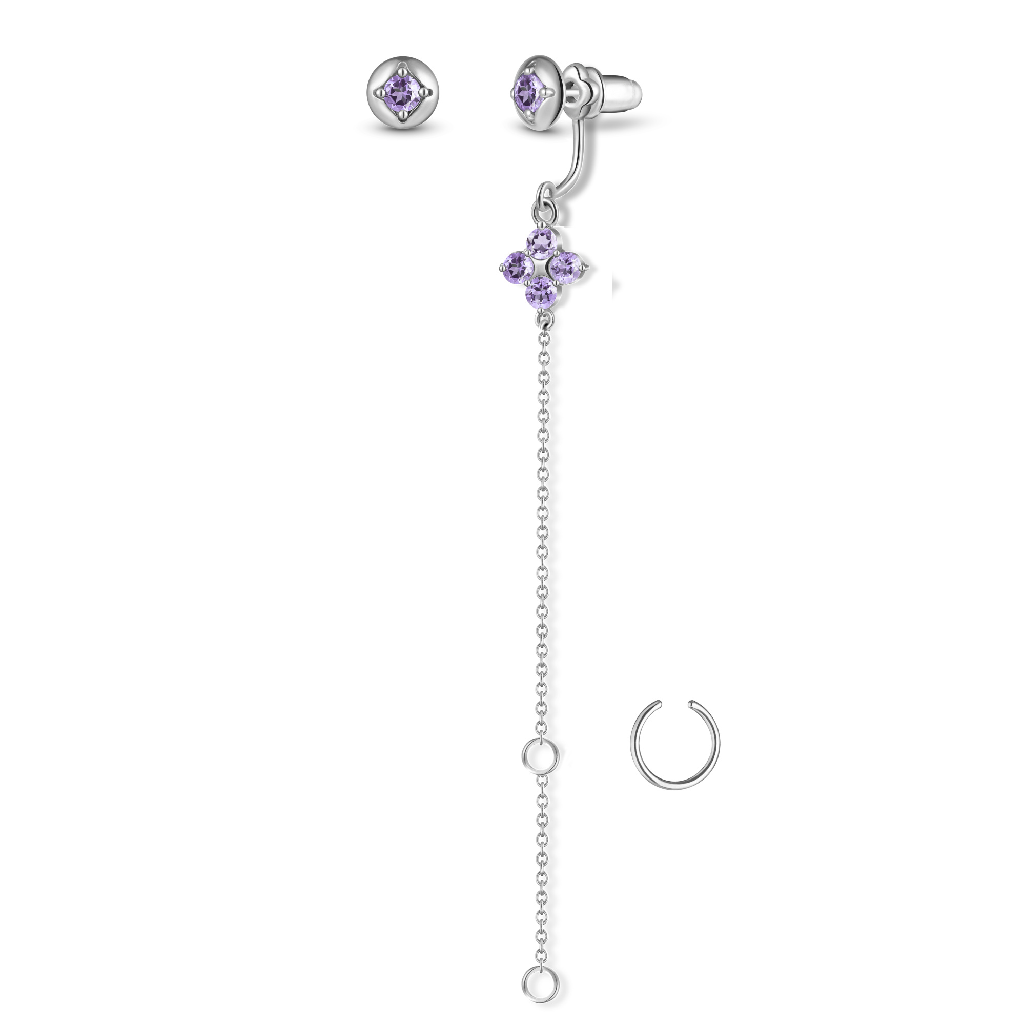 Серьги-трансформеры Principessa с аметистами