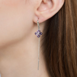 INFANTA Серьги протяжки Principessa Quadrifoglio с аметистами в серебре