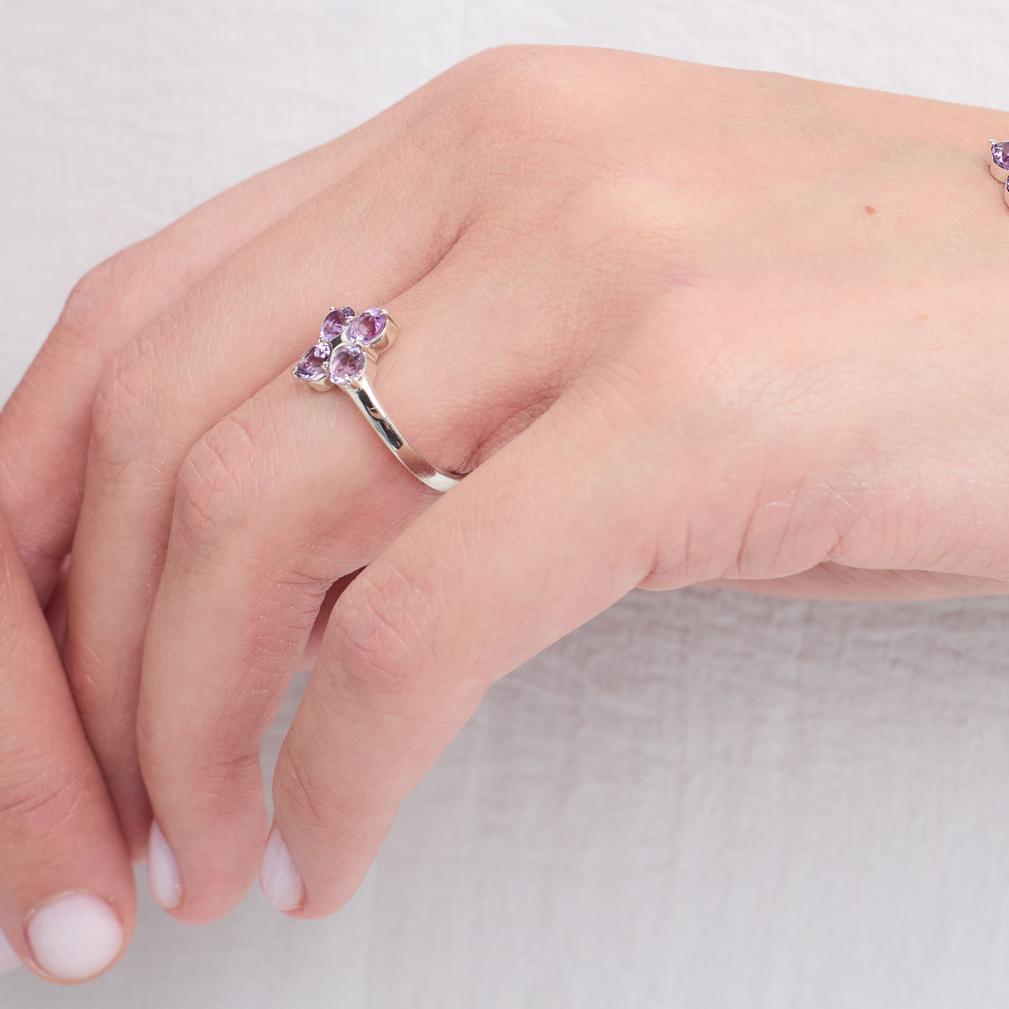 INFANTA Кольцо Principessa Quadrifoglio с аметистами в серебре