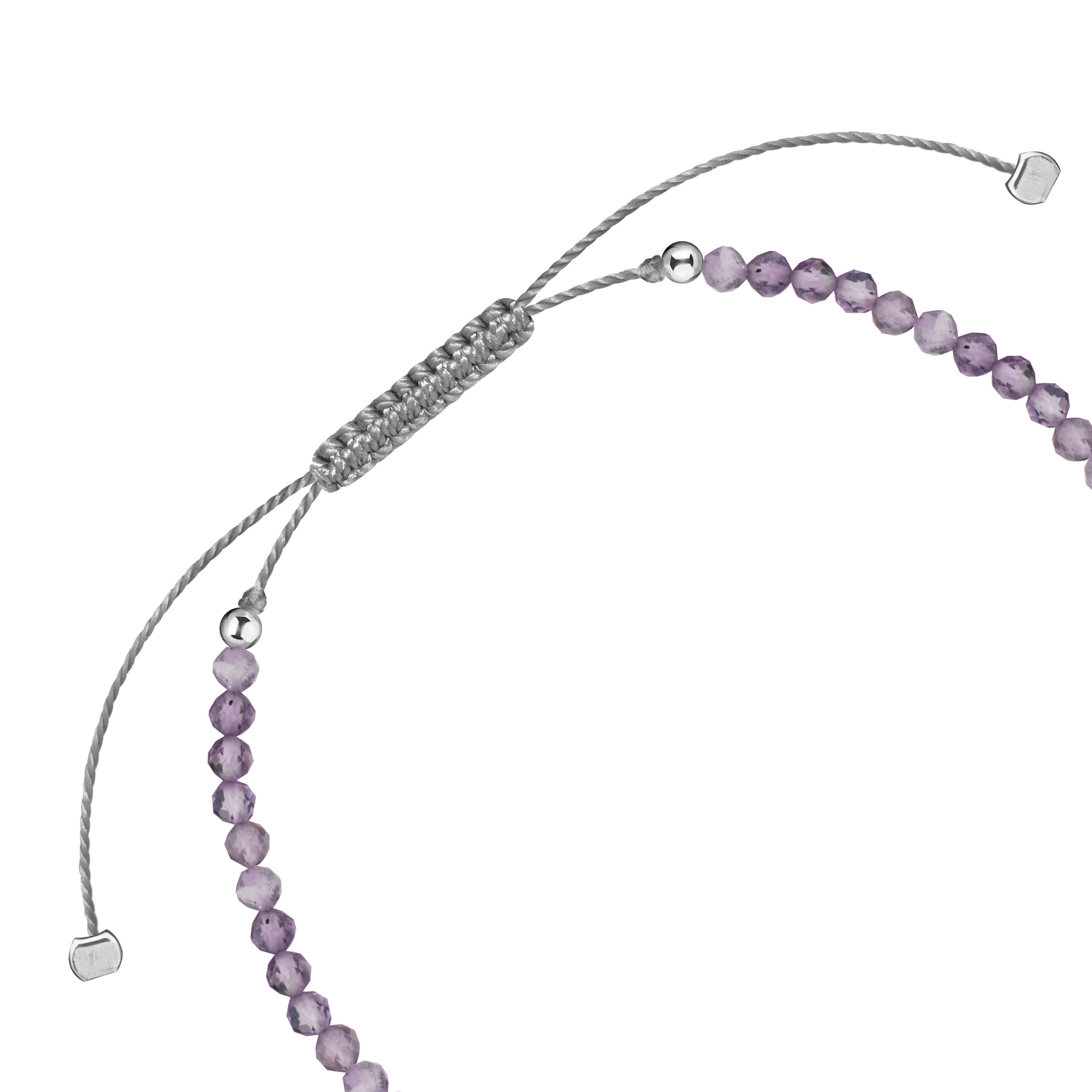 MS. MARBLE Браслет с аметистом на серой нитке серебро