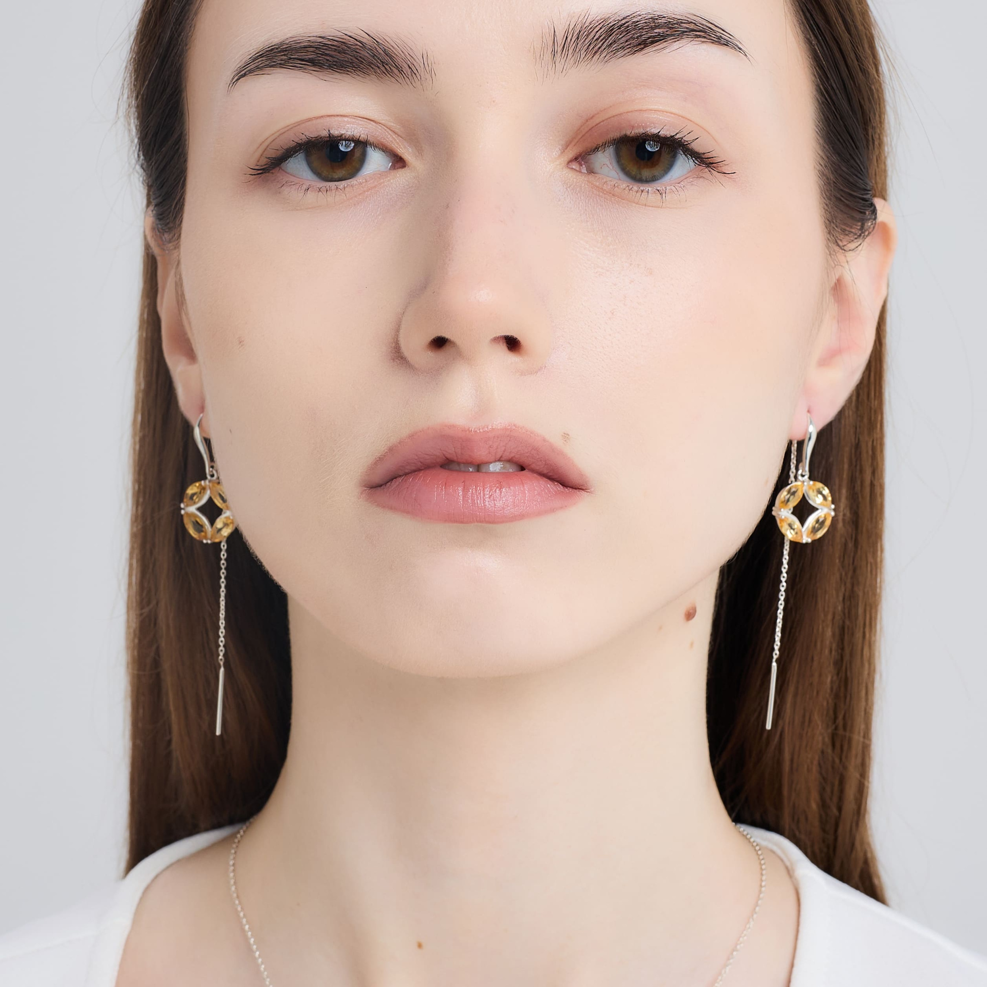 INFANTA Серьги протяжки Principessa Marchese с цитринами в серебре